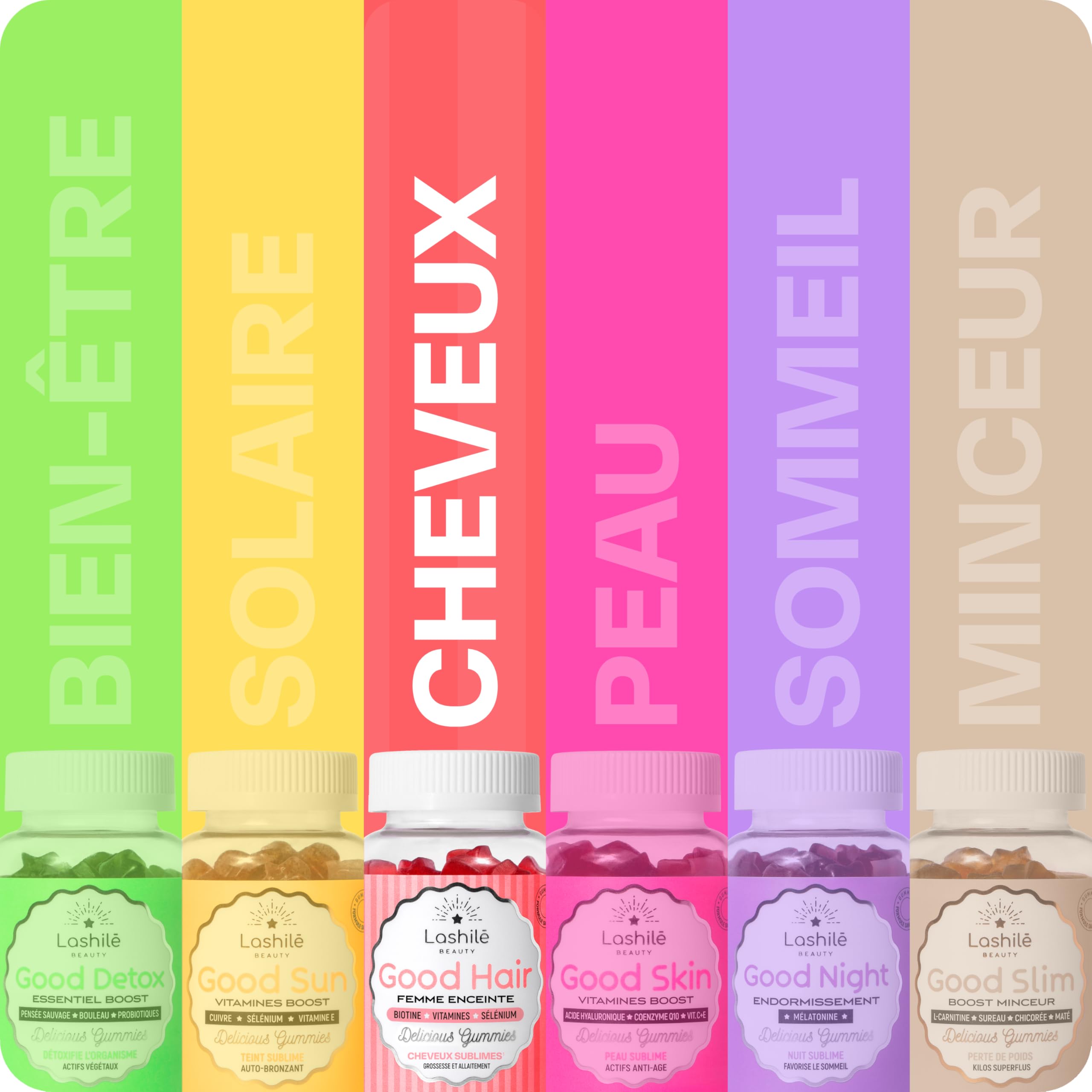 Lashilé Beauty - Gummies Cheveux Femme Enceinte - Pousse Croissance & Fortification capillaire - Complément Alimentaire Cheveux - Good Hair Femme Enceinte - Biotine Zinc B6 - Cure 3 Mois 180 Gummies