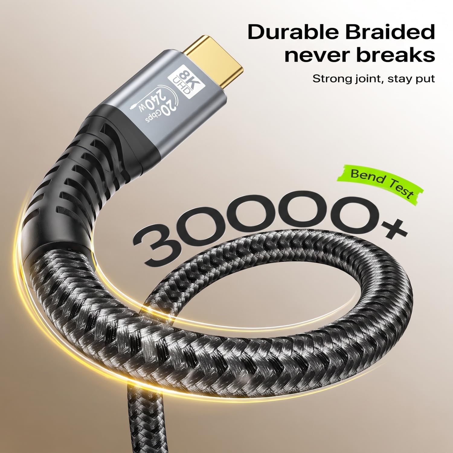 Cable de monitor USB C a USB C 3.2 Gen 2 de 3.3 pies, cable de pantalla USB C de 8 K a 60 Hz/4K a 240 Hz, transferencia de datos de alta velocidad de 20 Gbps, cable de carga ultra de función