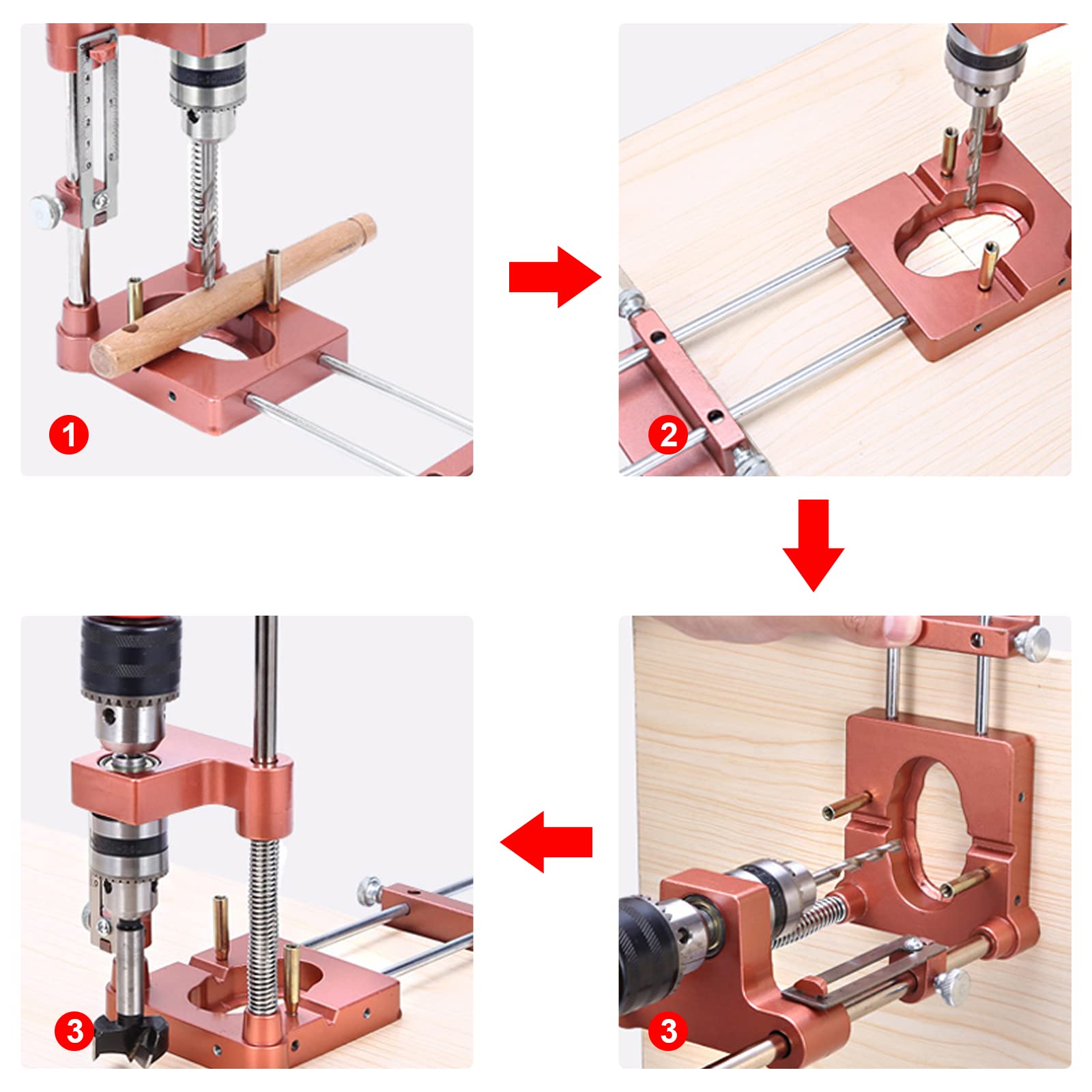 Soporte de taladro con portabrocas, guía de plantilla de perforación ajustable, herramienta de carpintería de precisión portátil, guía de taladro, herramientas de guía vertical, juego de herramientas