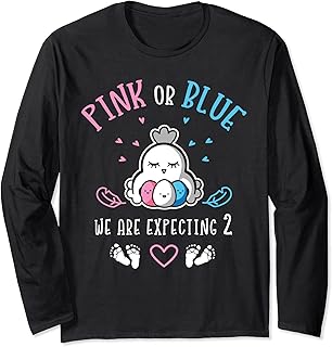Chicken Gender Reveal Twins Pregnancy Announcement Pink Blue Long Sleeve T-Shirt