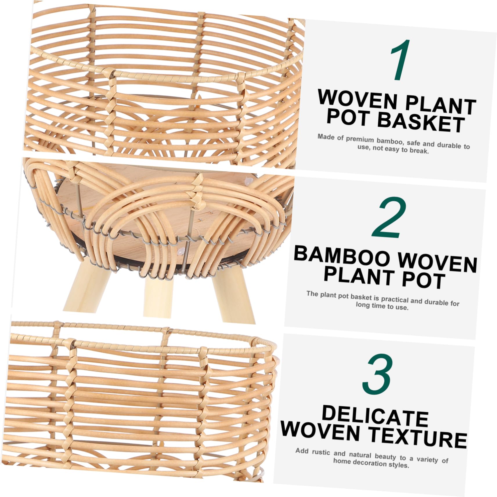 Support pour Plantes en Bambou Tressé sur Pieds, Style Rustique