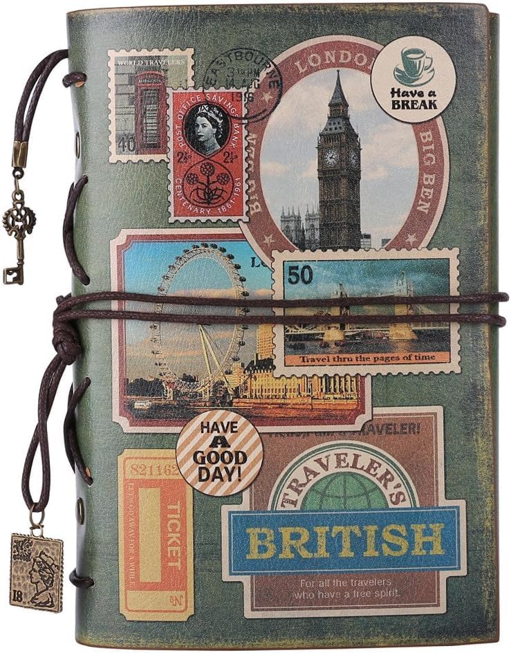 Alokik Enterprise London Vintage Leather Journal Notebook A5 Refillable Diary with Travel Theme Cover Lock Strap | Line Pages and Zipper Pocket | Retro Cover Designfor Writing, Travel, Sketching & Gift 4