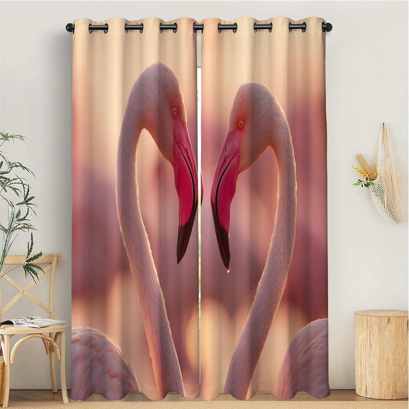 Rideau pour chambre à coucher et salon à motif animal fantastique rose