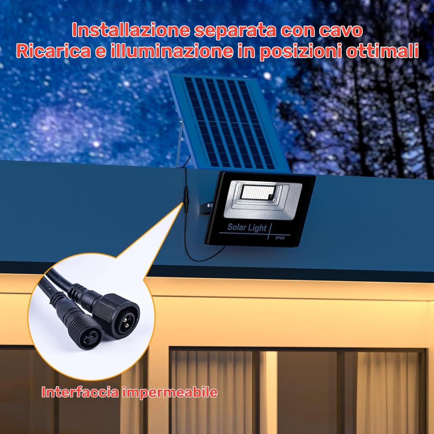 Faro a Led con Pannello Solare da Esterno IP67 impermeabile 1000W Luce Bianca 6500K SMD Ultra Luminoso con Telecomando Funzione Timer e Sensore Crepuscolare per Cortile, Giardino, Strada, Parcheggio