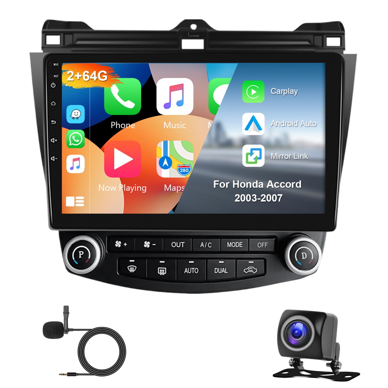 Car Radio for Honda Accord 2003-2007 10.1 Inch Android Touch Screen Car Radio with Bluetooth, GPS Navigation, WiFi, Mirror Link, in Dash Head Unit Stereo SWC Backup Camera, Dual USB-image-20