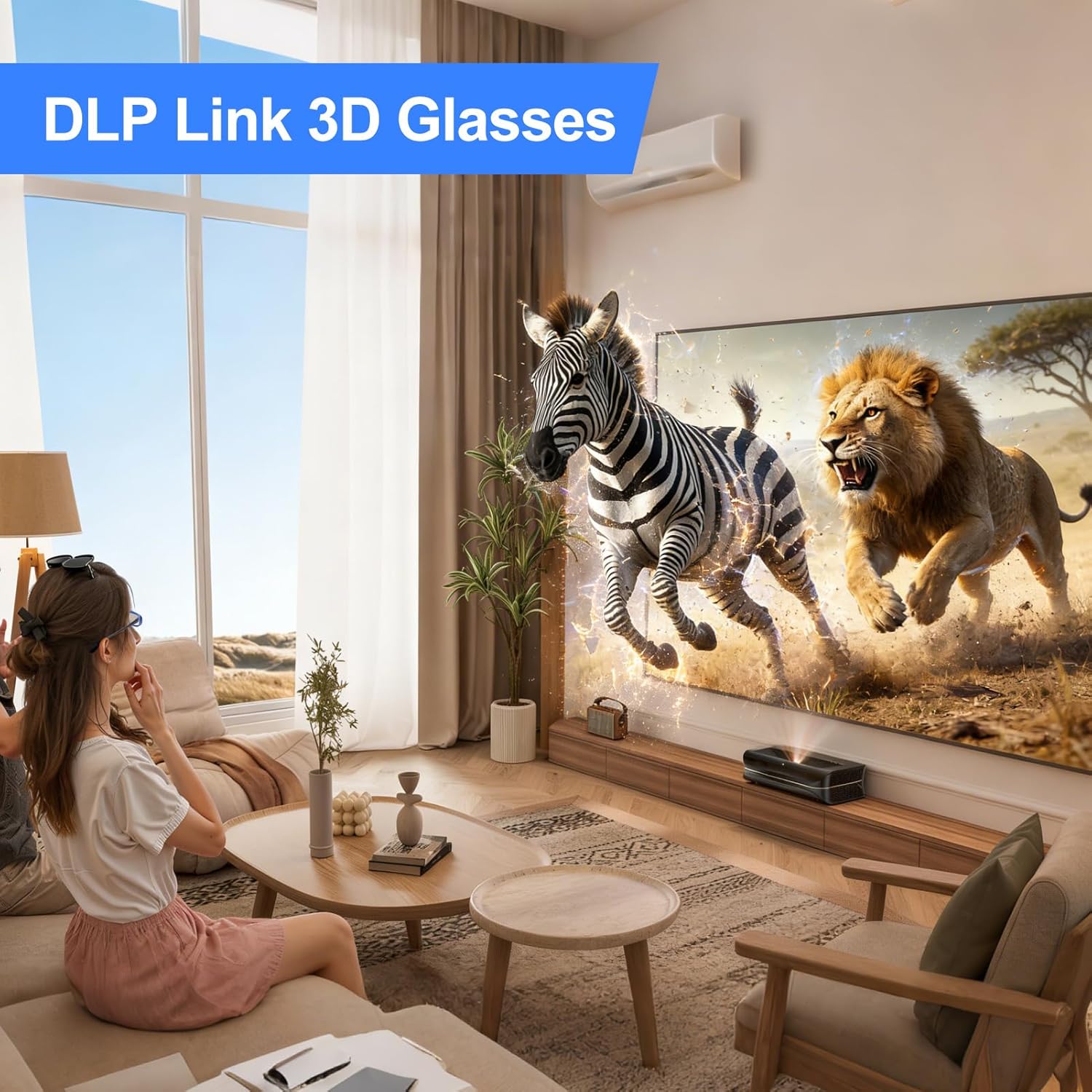 DLP 3D Glasses, 3D Active Shutter Glasses, Compatible with 96Hz-144Hz, USB Rechargeable, Left and Right Eye Rotation, High Compatibility, Comes with Wiping Cloth, for 3D Projectors