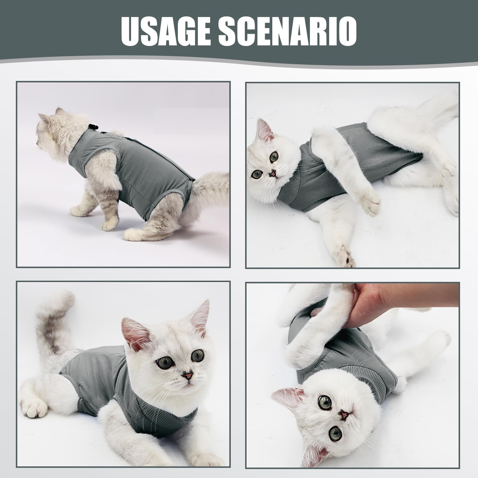 Plimbin Cat Recovery Suit Post Surgery Bodysuit for Cats Anti-Lick Pet Vest for Kitten Spaying Professional Recovery Suit for Abdominal Wounds or Skin Diseases (Grey - Image 3