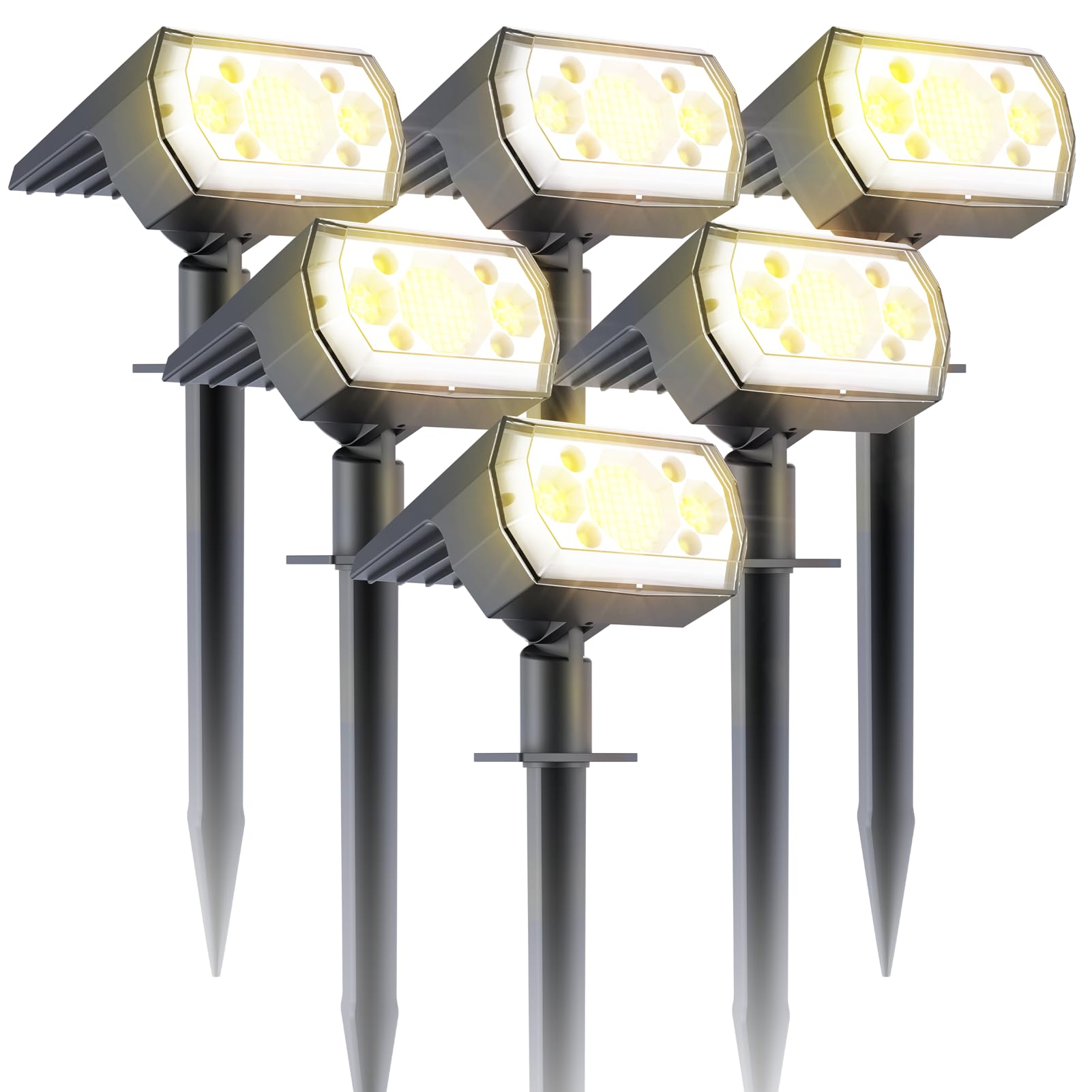 Solar Lights Outdoor Waterproof IP67, 6 Pack 64 LED Outdoor Solar Lights, 3 Lighting Modes Auto On/Off Solar Spot Lights Outdoor for Garden, Yard, Landscape - Warm White