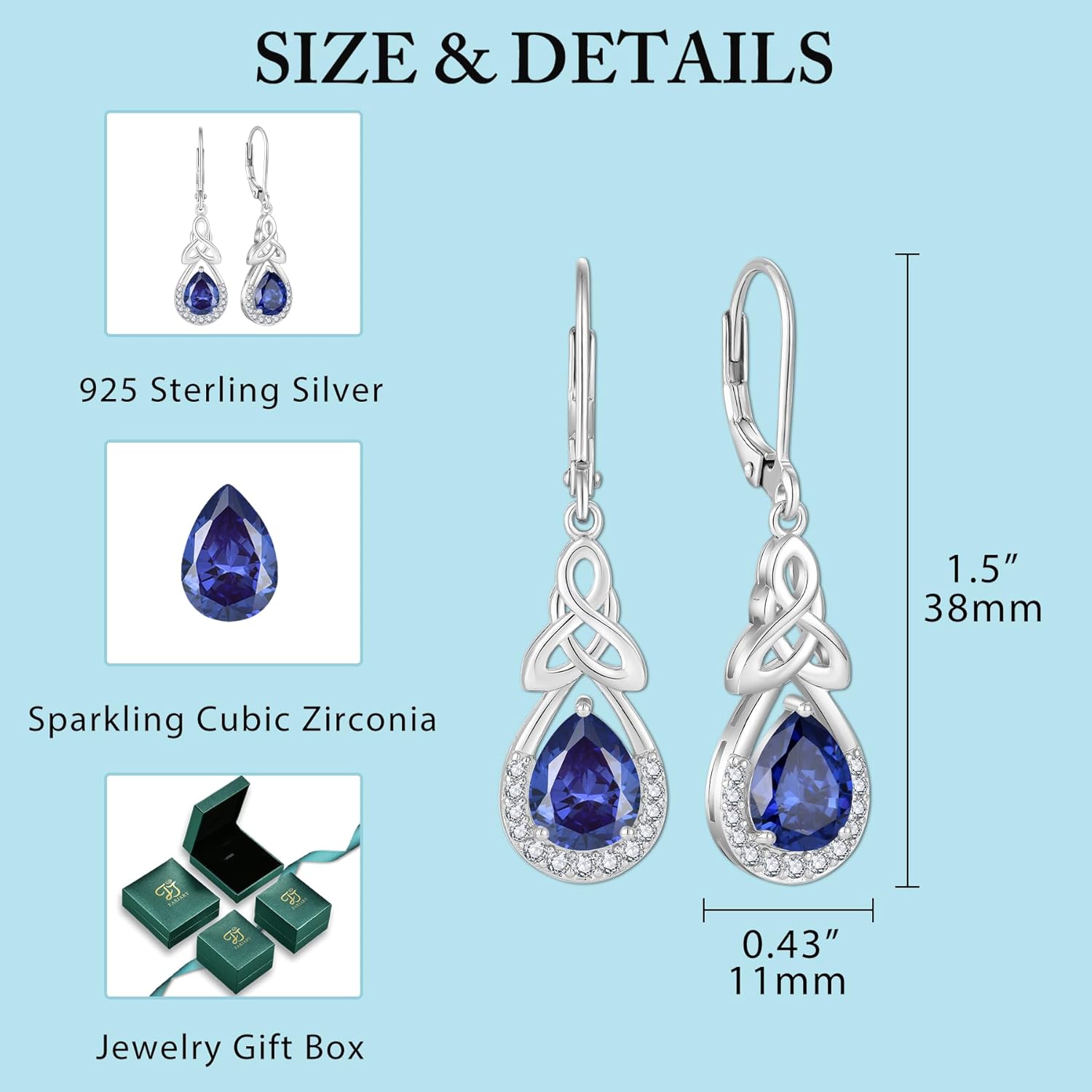 FJ Celtic Knot Dangle Drop Earrings 925 Sterling Silver Infinity Teardrop Leverback Earrings Birthstone Jewelry for Women - Image 6