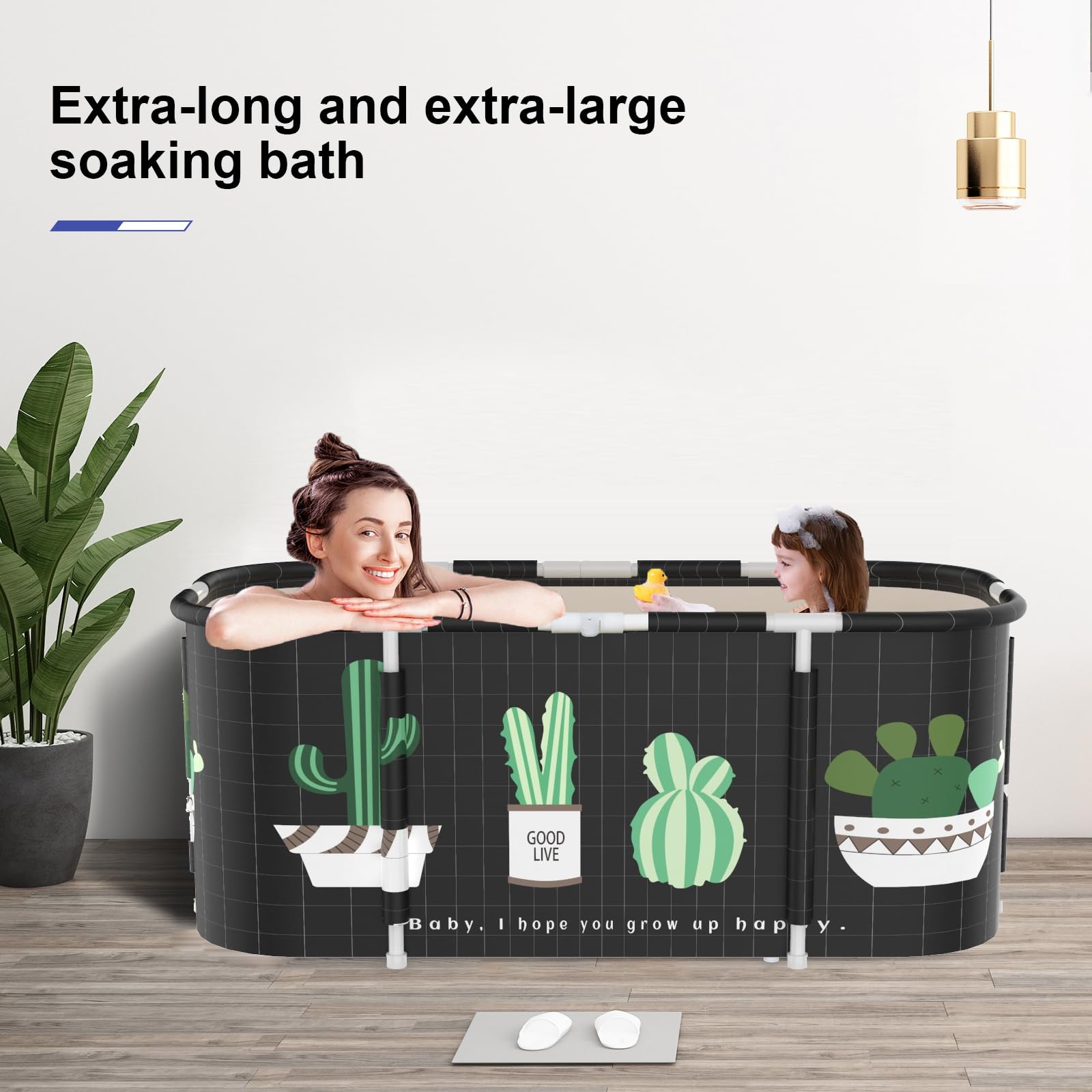 Vasca da Bagno Pieghevole per Adulti, 115 x 60cm Facile Installazione, Vaschetta Pieghevole Eco-Friendly, Ideale per il Relax Domestico e SPA, Vasca da Bagno Adulti (Nero)