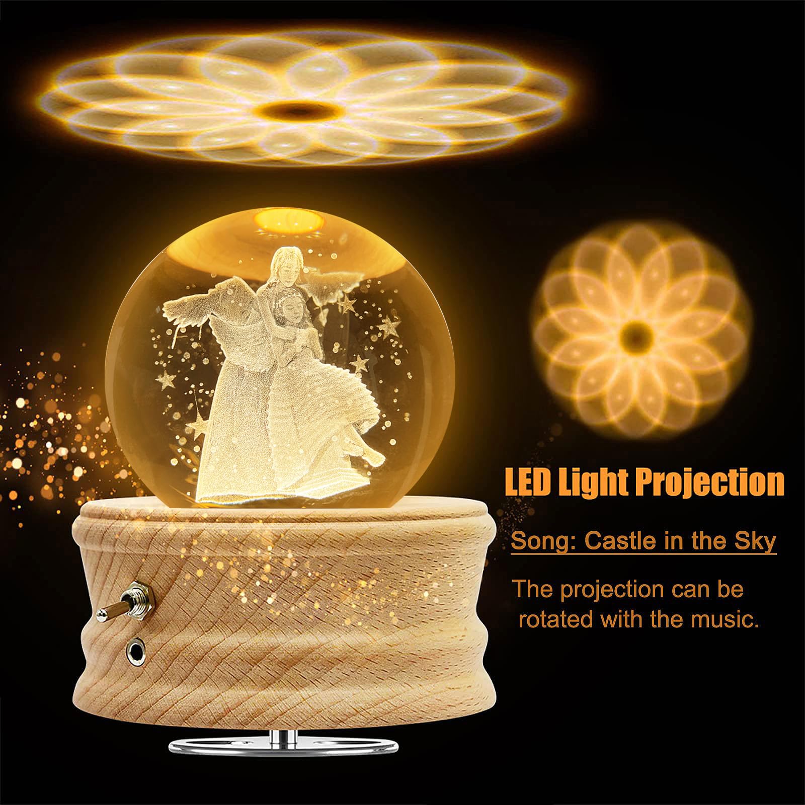 Sentasi Boîte à Musique Boule De Cristal 3D Rotative – Projection Lumière Chaude, Mélodie Castle In The Sky, Cadeau Romantique Mariage Noël
