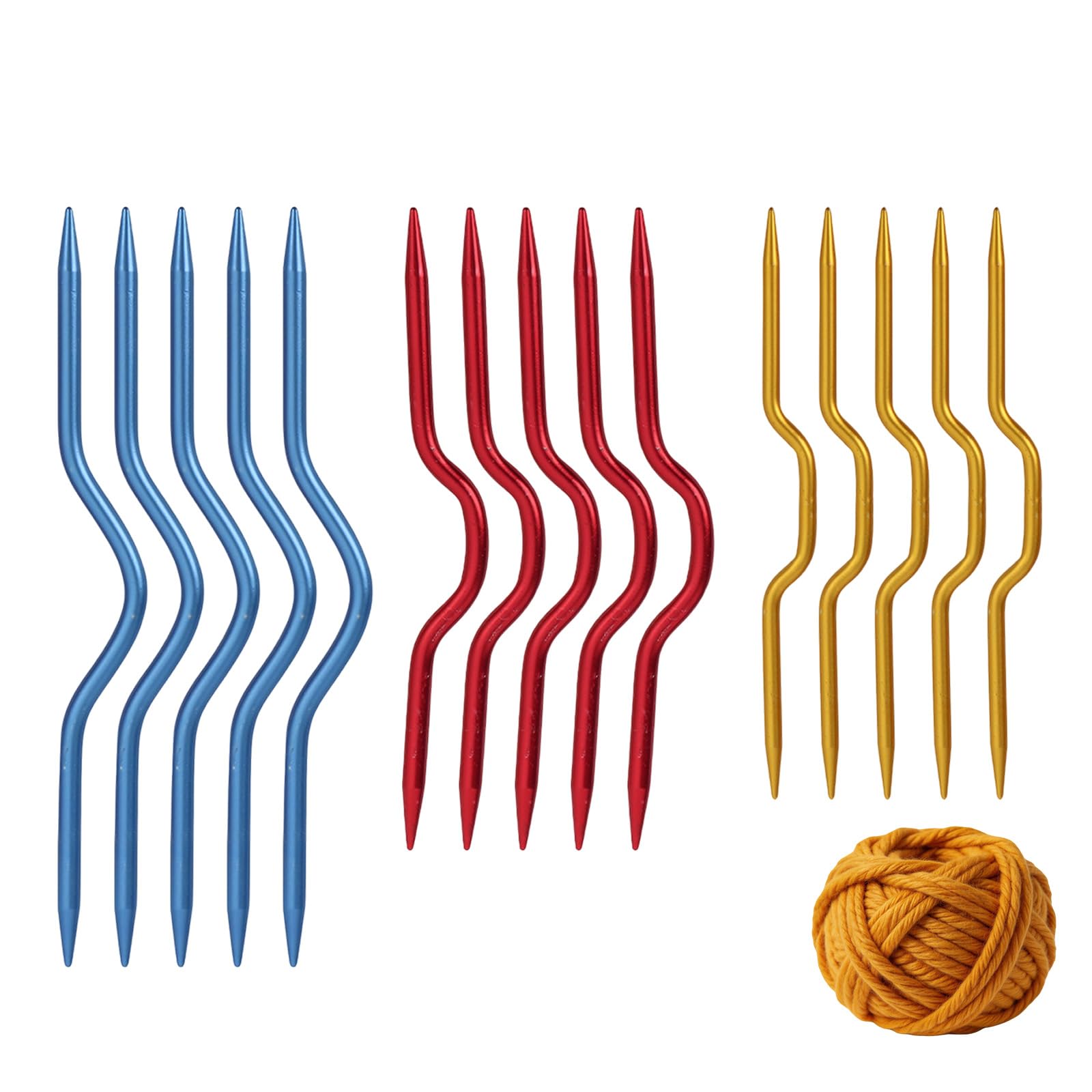 15 Piece Cable Knitting Needle Set, Aluminum W & V Shape Stitch Holders, Assorted Sizes Colorful Knitting Tools for Sweaters Hats Scarves (Random Colors)