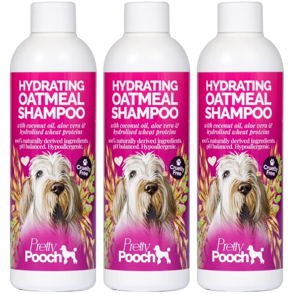 Pretty Pooch Hydrating Oatmeal Shampoo - Moisturises, Cleans & Soothes Sensitive & Dry Skin - For all Breeds and Coat Types - Hypoallergenic, & Fragrance Free (3 x 250ml)