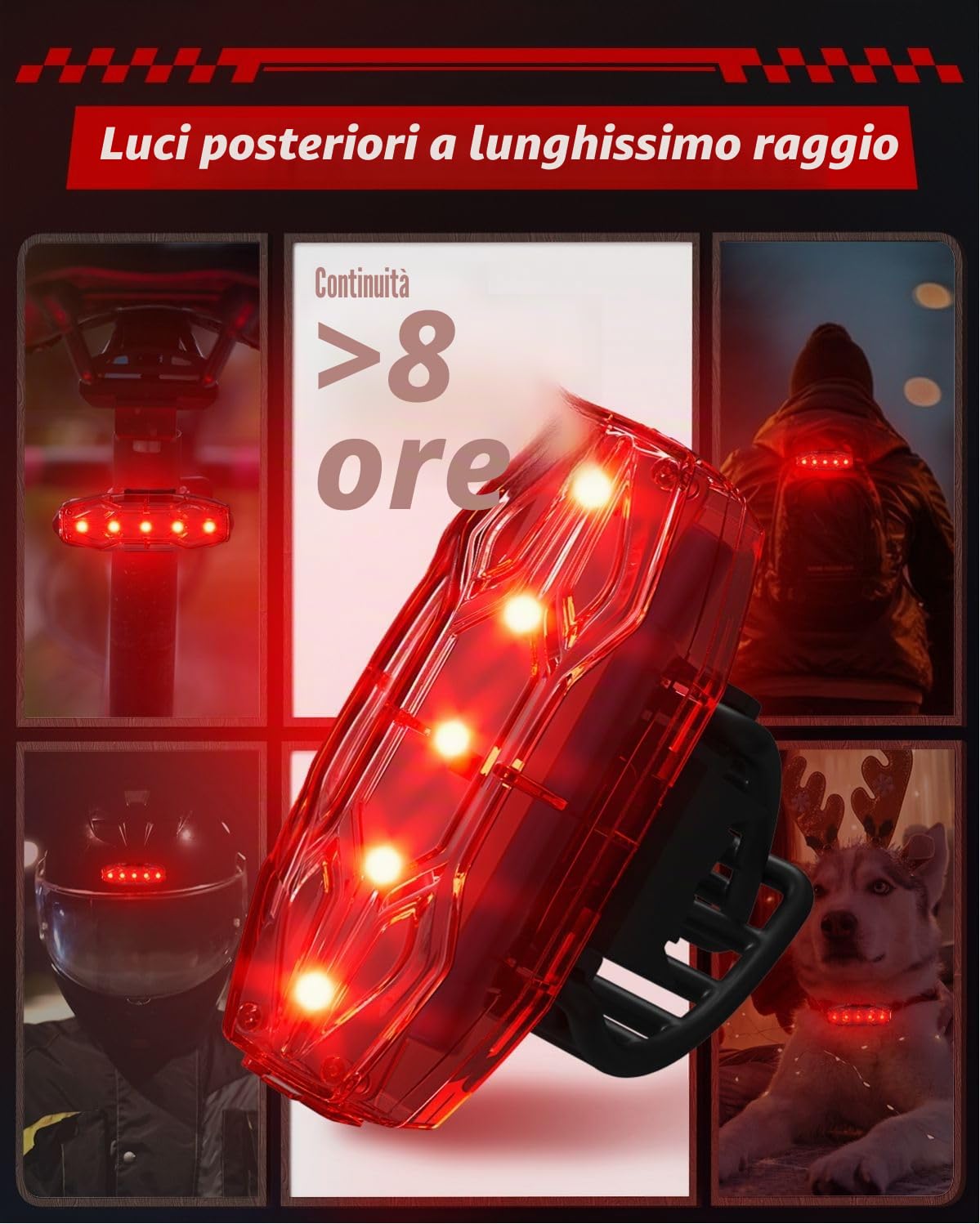 POSUGEAR Luci Bicicletta LED Accessori, Luce Bici Ricaricabili USB Anteriore e Posteriore, IPX5 Fanale Bici Torcia per MTB Corsa Monopattino Elettrico Ebike Adulto