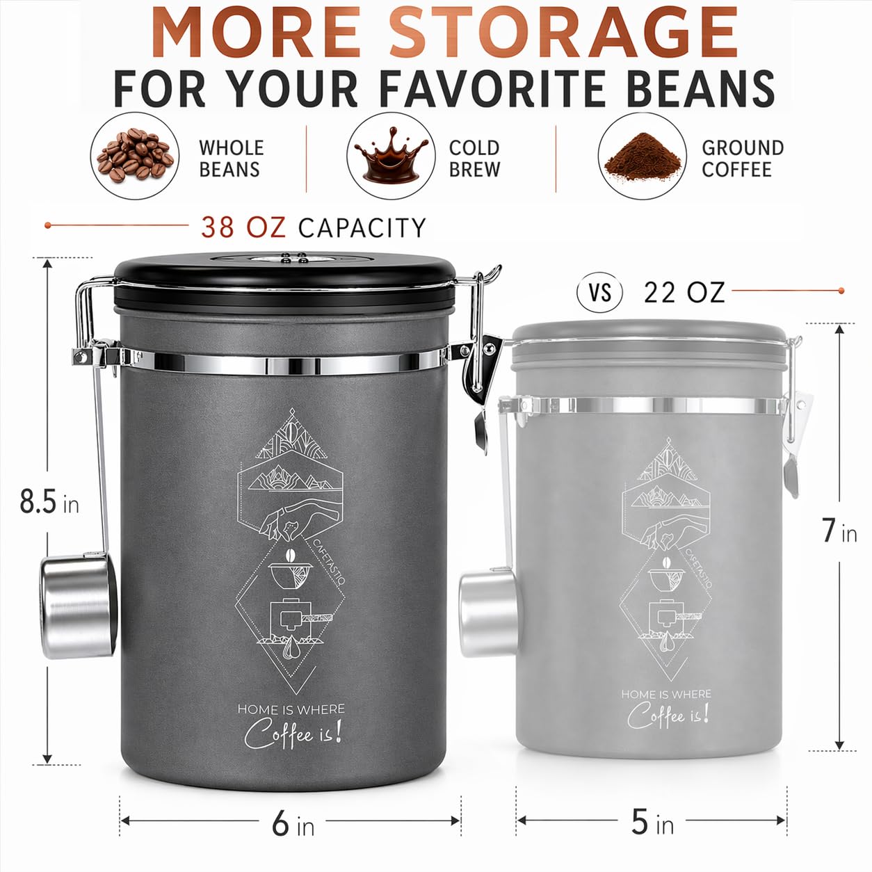 Amazon.co.jp: CafetastiQ 大型コーヒーキャニスター – 密閉ステンレス