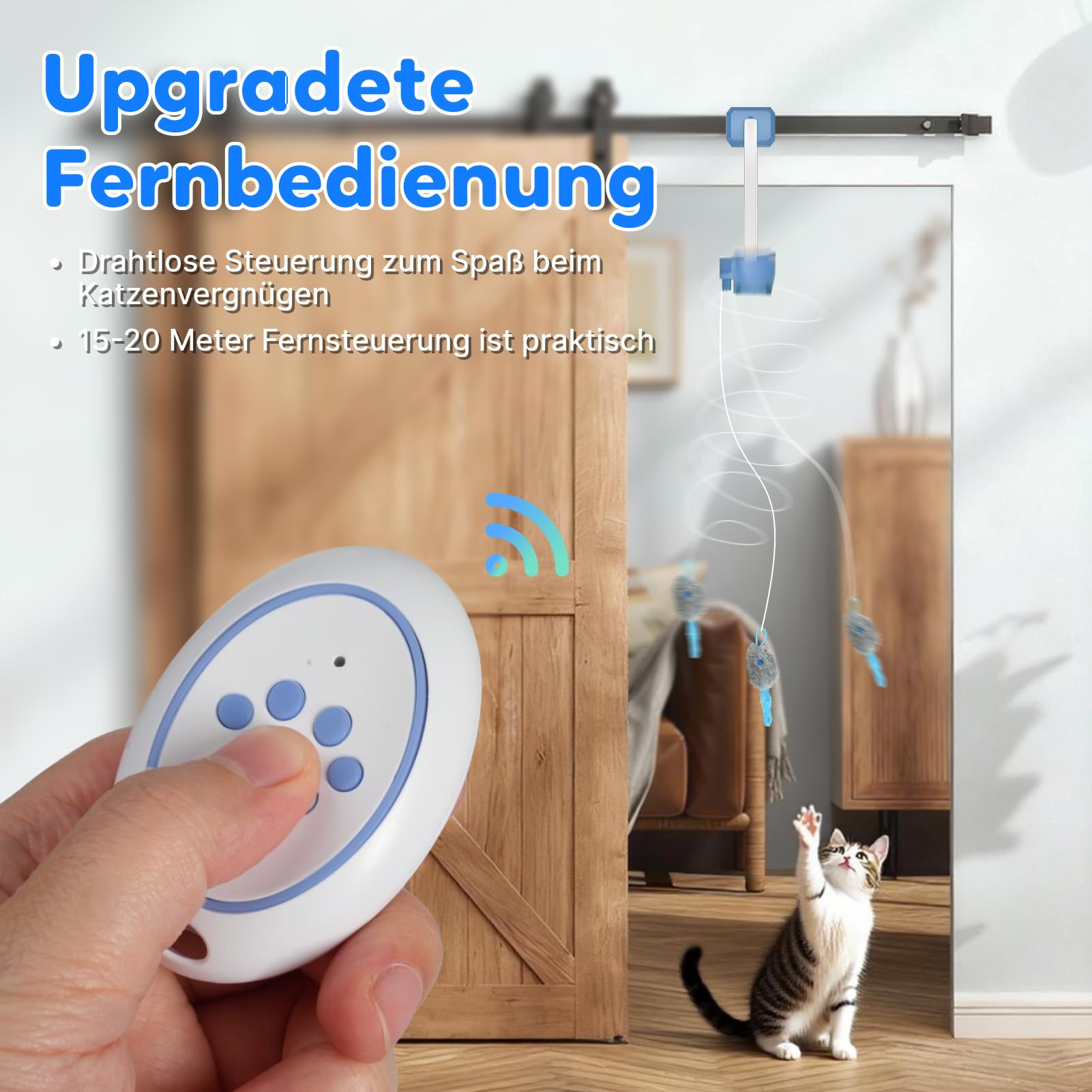 Elektrisches Katzenspielzeug mit Fernbedienung, Interaktives Katzenspielzeug für Wohnungskatzen, automatische 360°-Bewegung, unregelmäßige Bewegungen, USB-wiederaufladbar (Blue)