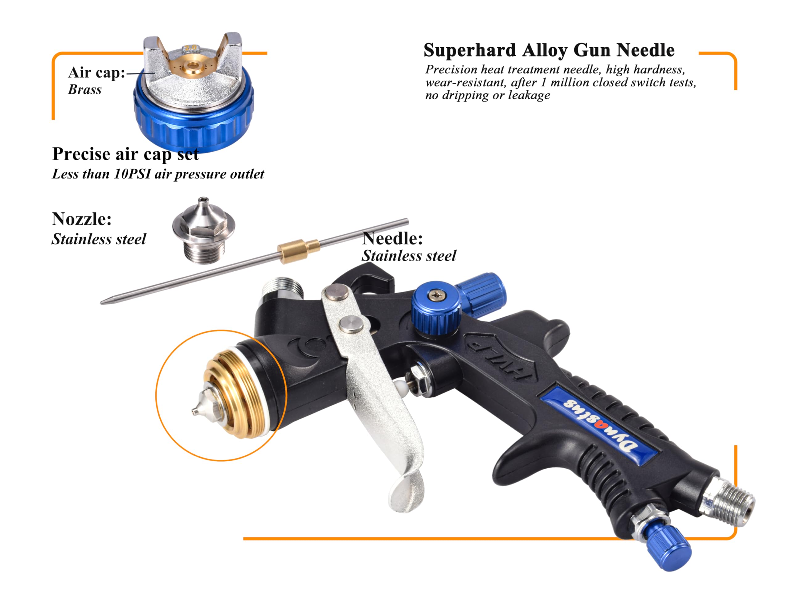 Dynastus 22 Oz Professional Composite HVLP Air Spray Gun Detail Paint Sprayer 2 0mm Nozzle With 3 Nozzles And Air Regulator Kits - View #9