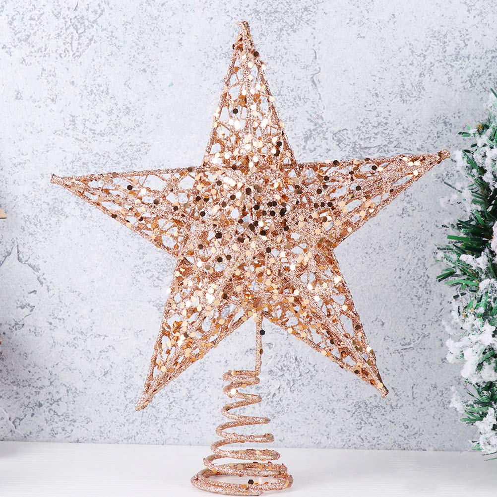 Puntale A Stella Glitterato Per Albero Di Natale – Amosfun – 20 Cm – Colore Rosa Oro – In Ferro Per Decorazione Casa - 4