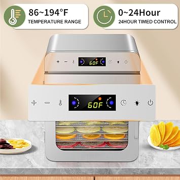 Smart Touch Food Dehydrator, 10 Trays Dehydrator Food Dryer Fruit Dryer, Unique Deodorizer, Temperature Control of 30-90℃ & 24 Hour Timer, Jerky Dehydrator for Fruits, Dog Treats, Mushrooms
