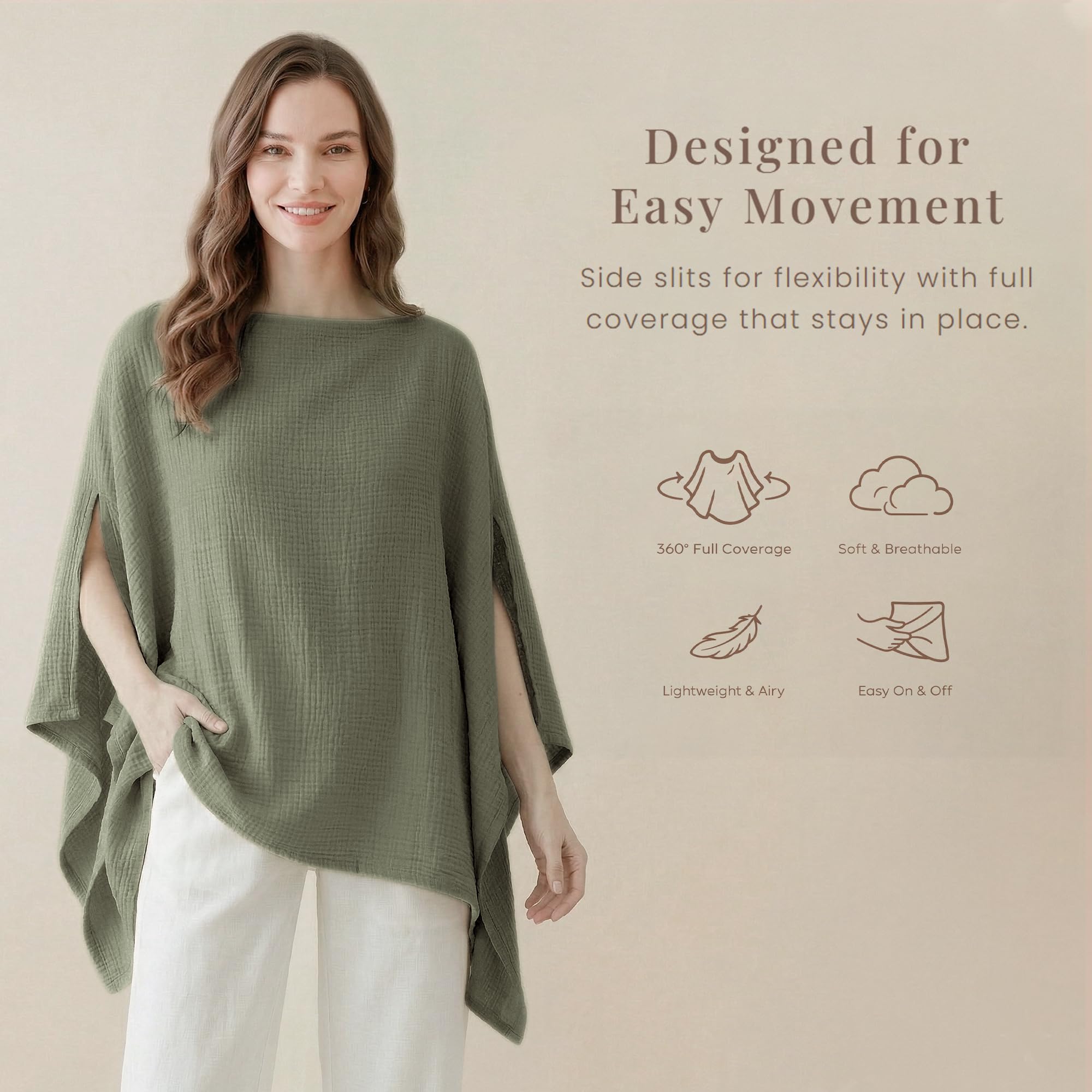Konssy Couverture d'allaitement en mousseline pour l'allaitement, couverture d'allaitement à 360 °, respirante, 100 % coton, multi-usage