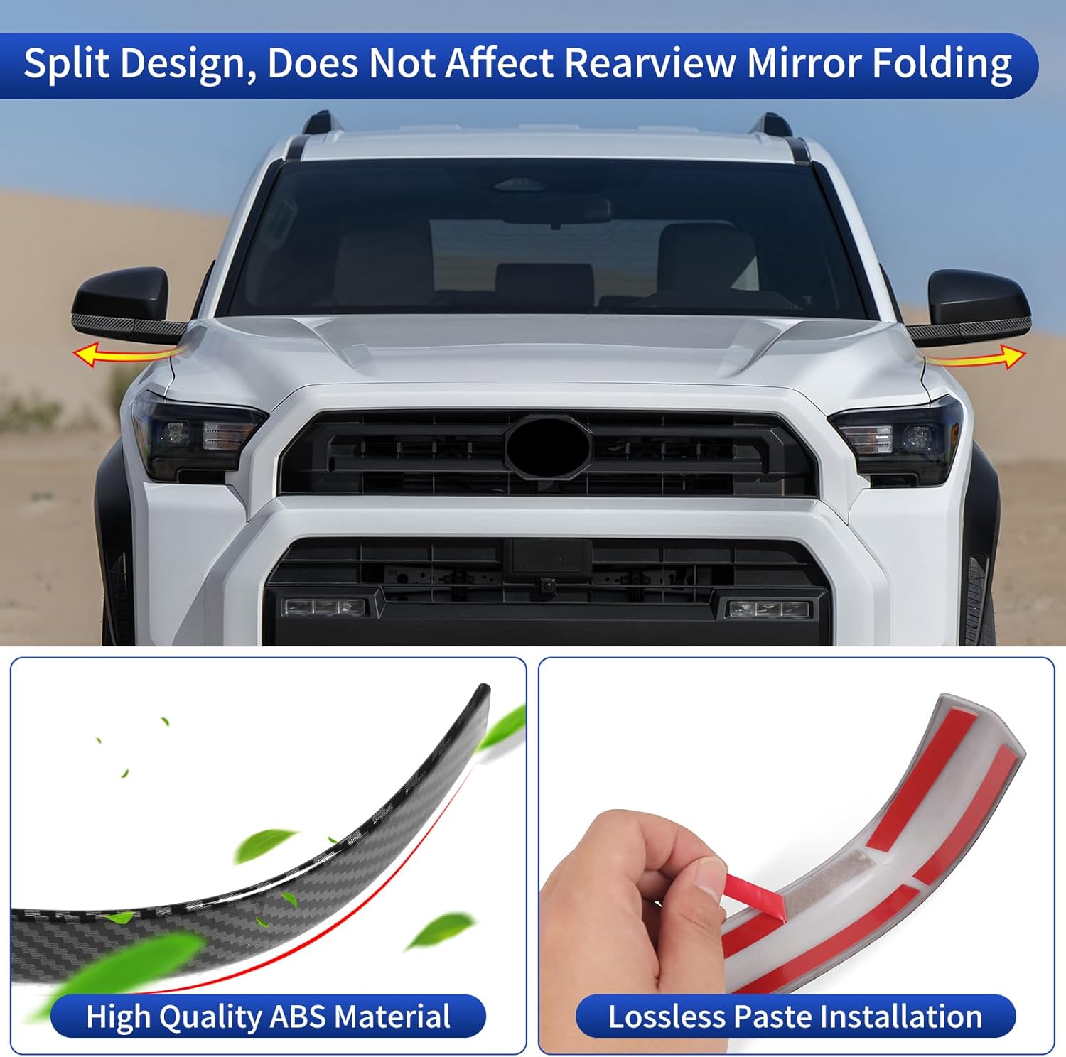 Rearview Mirror Trim for 2024-2026 Toyota 4runner & Tacoma Scratch-Resistant Tape Rearview Mirror Ornamental Plate Exterior Modification Accessories (carbon fiber pattern)