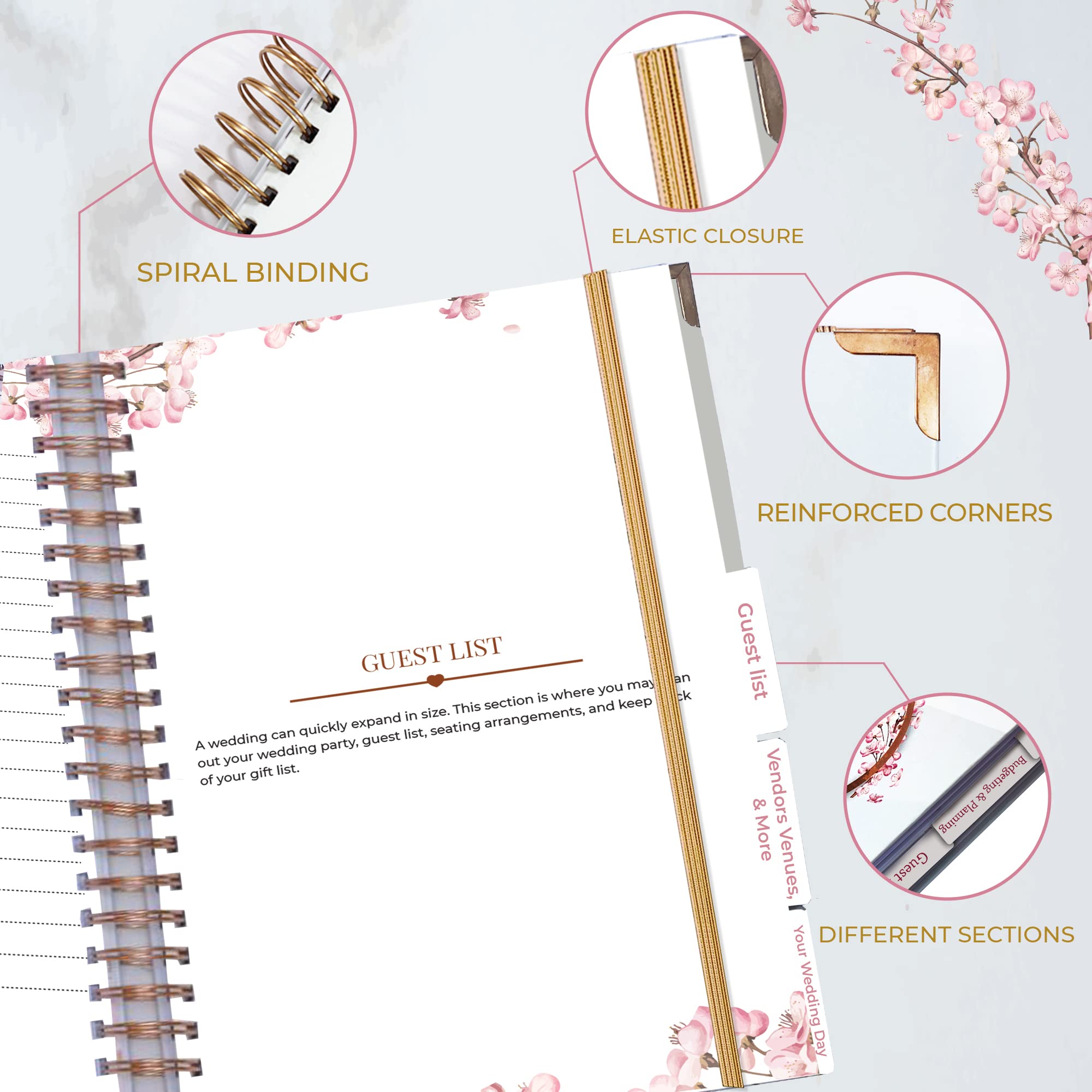 Bizzon Hochzeitsplaner (22,9 x 27,9 cm) mit 5 Registerkarten und 7 Innentaschen, 18 Monate CountdownKalender, Metallecken und elastischem Band – Hochzeitsplanerbuch und Organizer für die Braut 2022