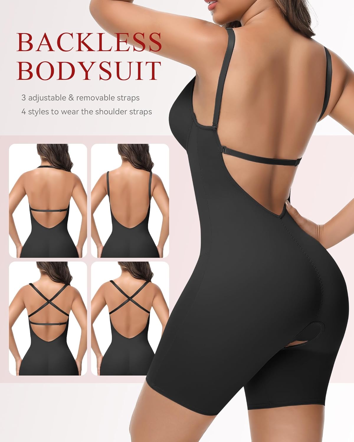SHAPSHE Backless Shapewear Strapless Deep U Plunge Bodysuit for Women Built In Bra Tummy Control Low Back Body Shaper - Image 3