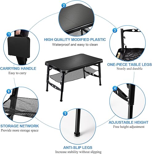 Miniatura 5 de Juego de mesa plegable y taburete retráctil, mesa plegable portátil para camping, ligera pero más resistente, con taburete ajustable para picnic al