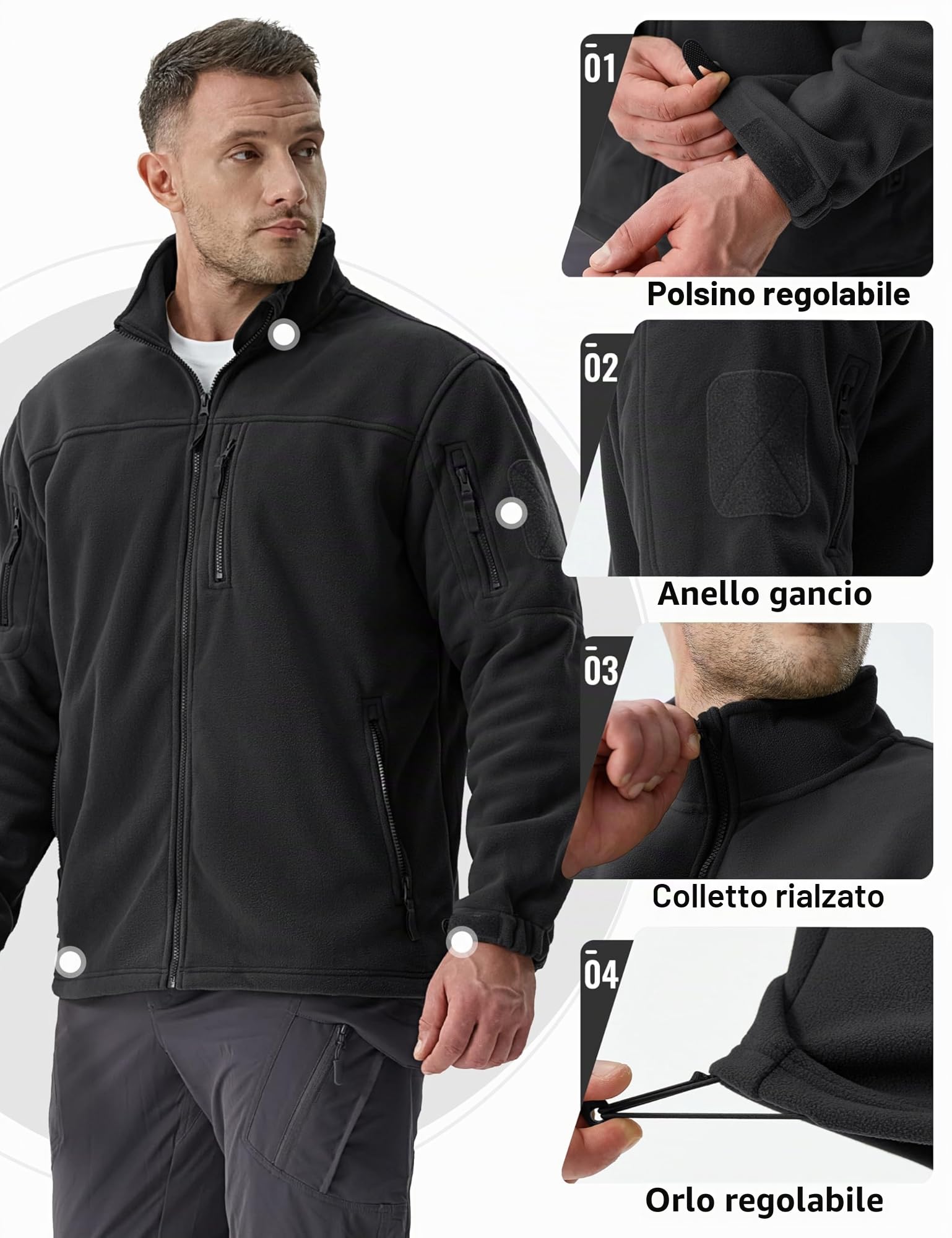 TACVASEN Giacca Invernale da Uomo Giacche Tattiche Full-Zip Jacket in Pile con Tasche con Cerniera