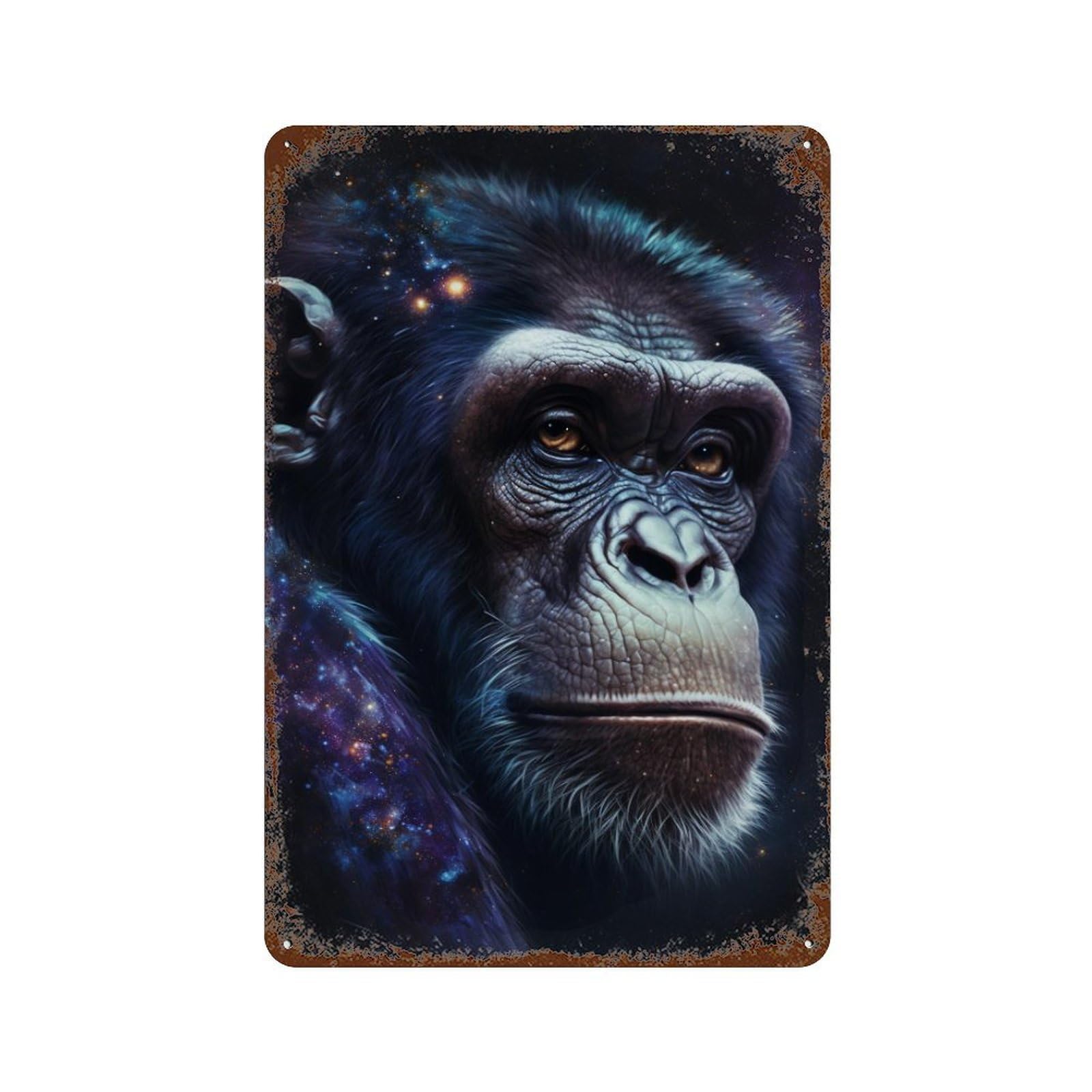 Chimpanzee Galaxy Portrait-1 Retro Metal Sign 11.8"x7.9", Vintage Wall Decor for Bistro, Counter And Cafe Decor