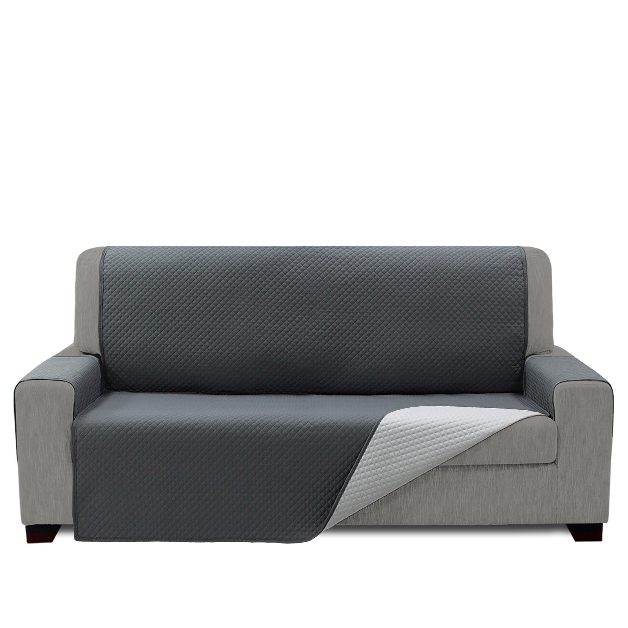 Cubre Sofá Acolchado 4 Plazas - 200 cm (Asiento) | Modelo REQUENA | Gris OSC - Gris Claro Reversible | Protector Compatible con Sofás Relax y Orejero | Loneta Lavable | Fabricado en España
