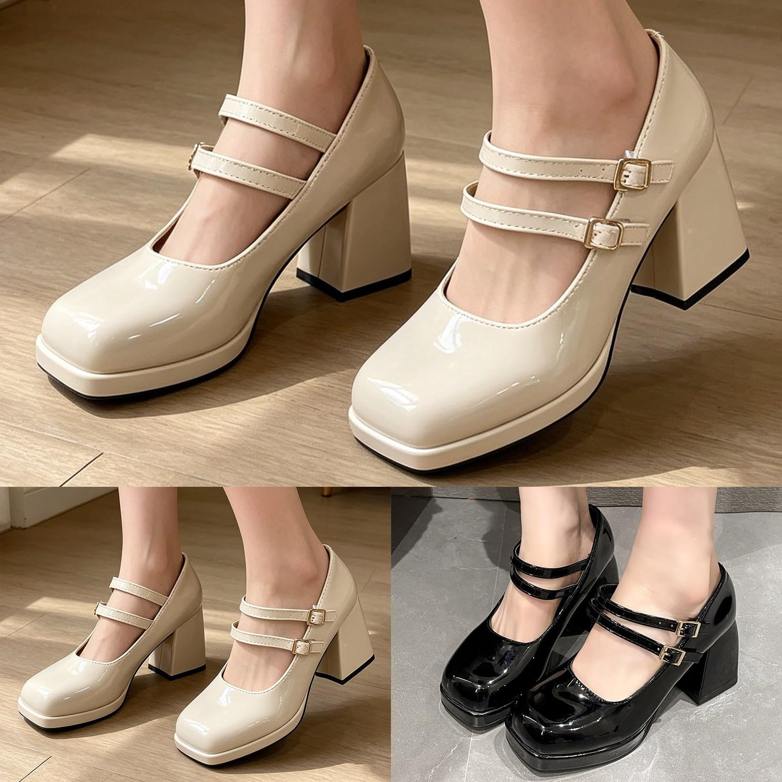 Scarpe Mary Jane da donna con plateau e punta alla caviglia, stile Lolita, in pelle verniciata, stile retrò, con tacco a blocco, per feste