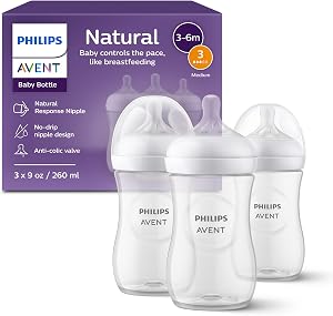Biberons naturels Philips Avent avec tétines à réponse naturelle (débit moyen, débit 3), 9oz, 3-paquet, SCY903/03