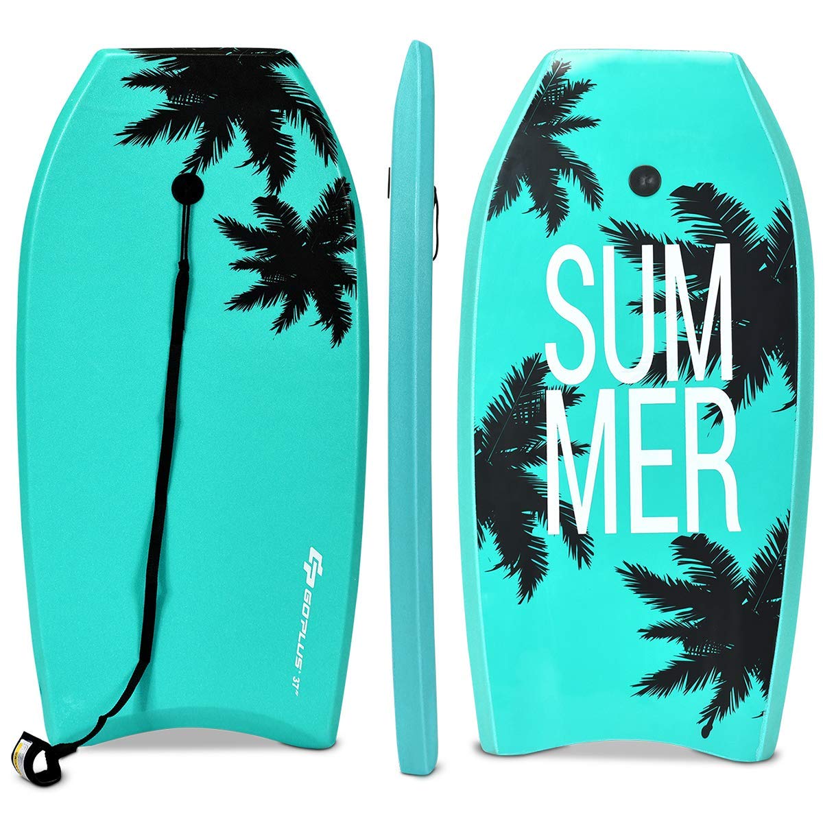 COSTWAY Planche de Bodyboard 33"/37"/41" en XPE et HDPE avec Queue en Croissant, Planche de Surf avec Double Canal et Longe pour Poignet, Idéal pour Enfants Adolescents Adultes