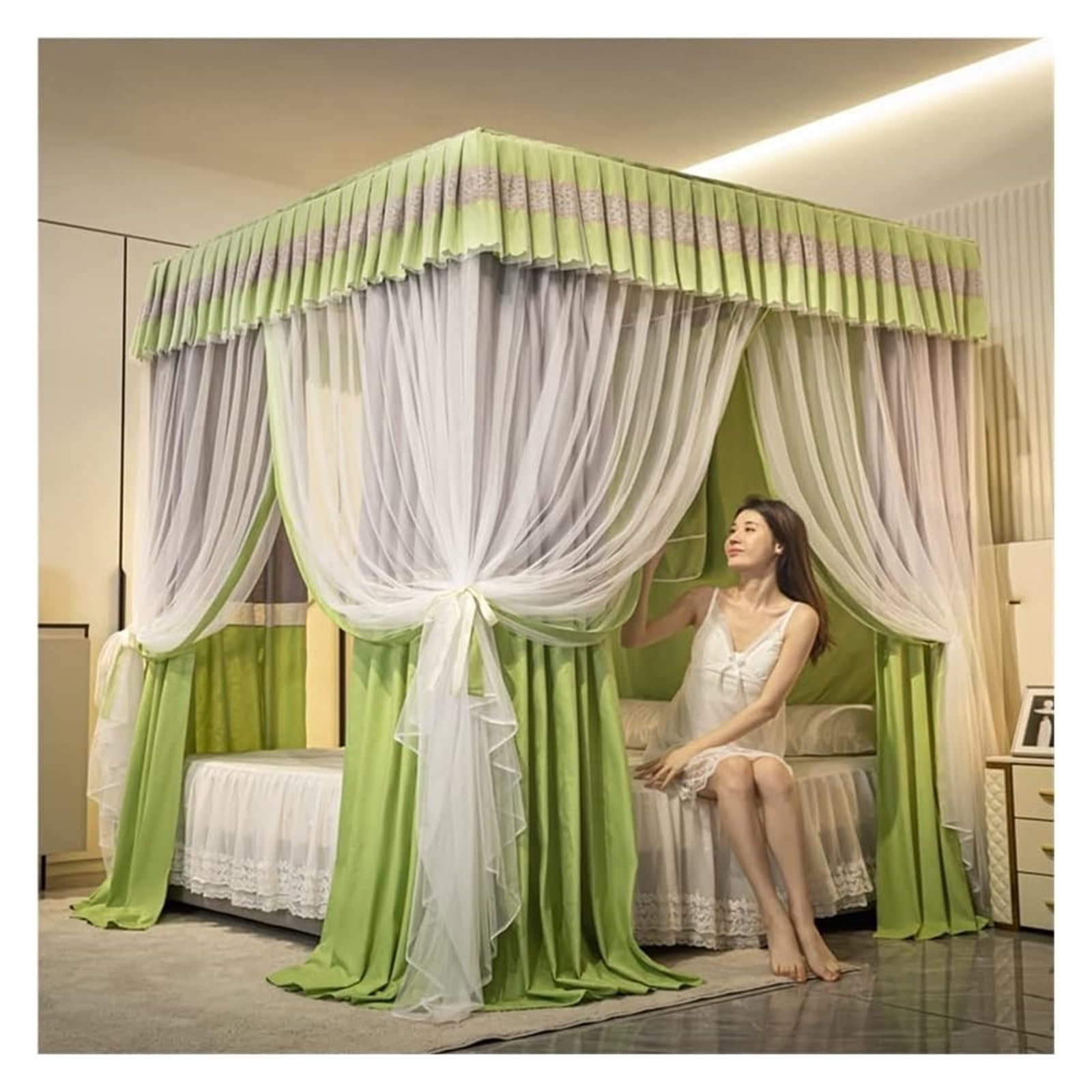 Moskitonetz Bett 4-Pfosten-Bettvorhang, Mesh-Moskitonetz und Schattentuch, (Style 6)