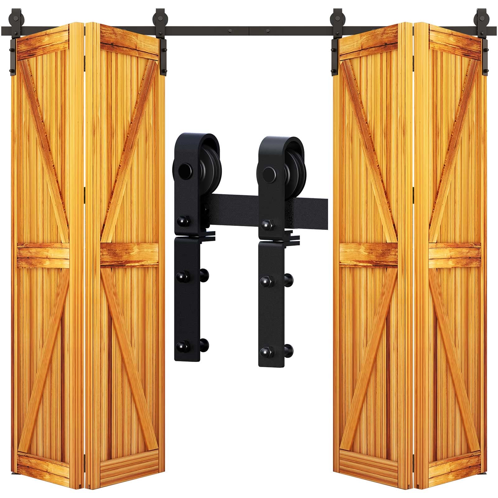 WOLFBIRD Schiebetürbeschlag Set 200cm - Für Holztüren Bis 150kg, Schwarz, Mit Rollen & Führung