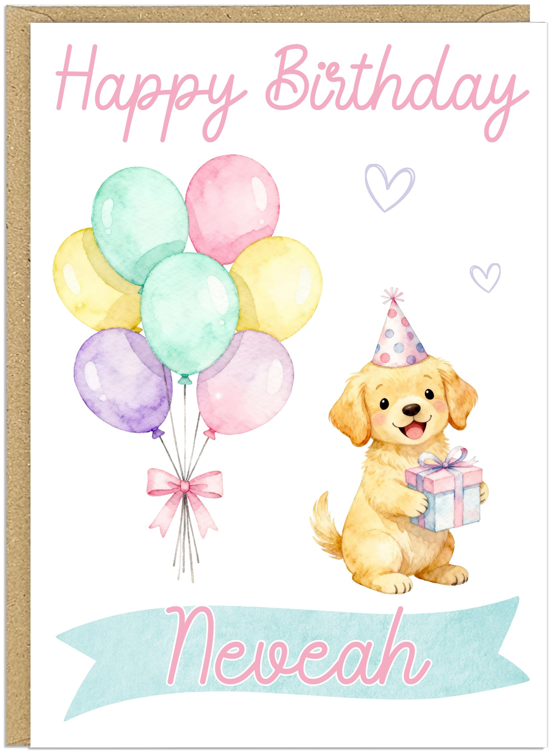 Personalised Happy Birthday Dog Breed Card - Custom Add Own Name Cute Puppy Dog Breed Design - Fun Pastel Puppy Birthday Greeting Cards for Girls Kids Teens Granddaughter (Golden Retriever)