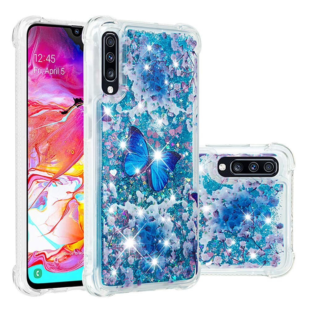 MRSTERUS Case for Samsung A70,Glitter Liquid Sparkle Floating Shiny Quicksand Clear Soft TPU Silicone Shockproof Protective Bumper Thin Cover for Samsung A70 Butterfly YBL