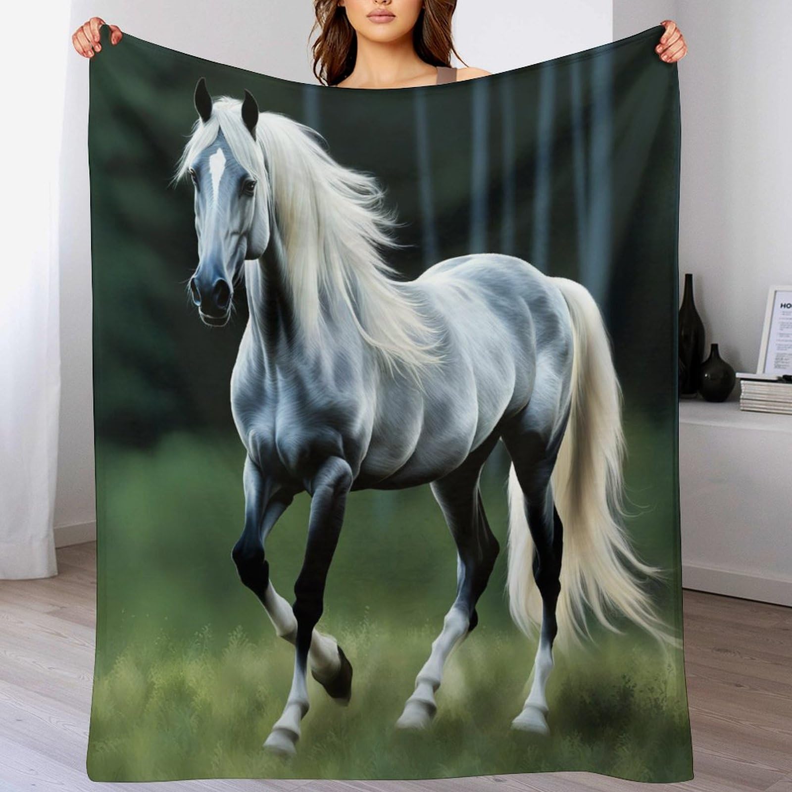 Manta de franela para sofá con aislamiento térmico y tacto ultra suave de caballo