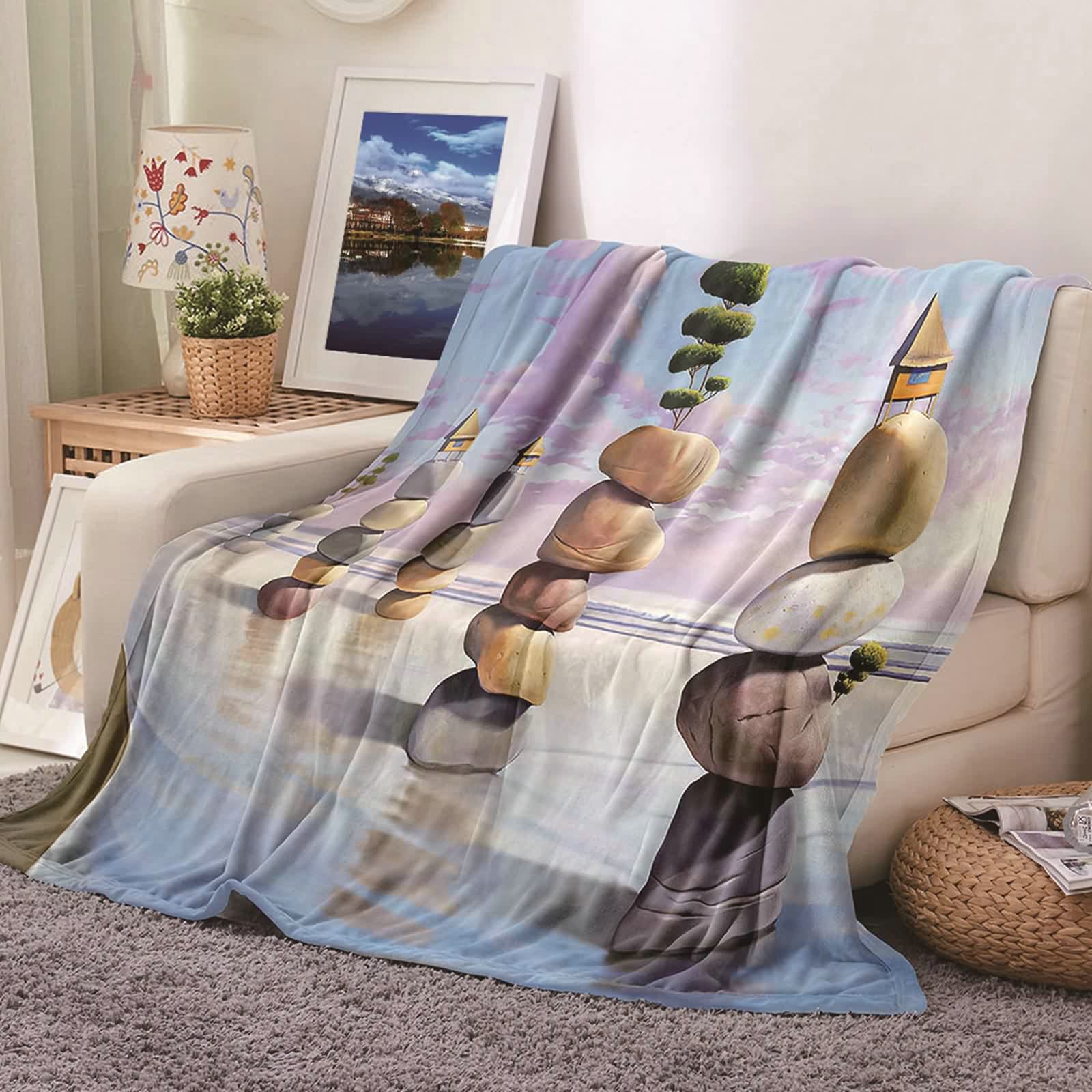 Aeici Koc polarowy, damski koc polarowy 150x200 cm kamienne drzewo narzuta na sofę do salonu sofa łóżko