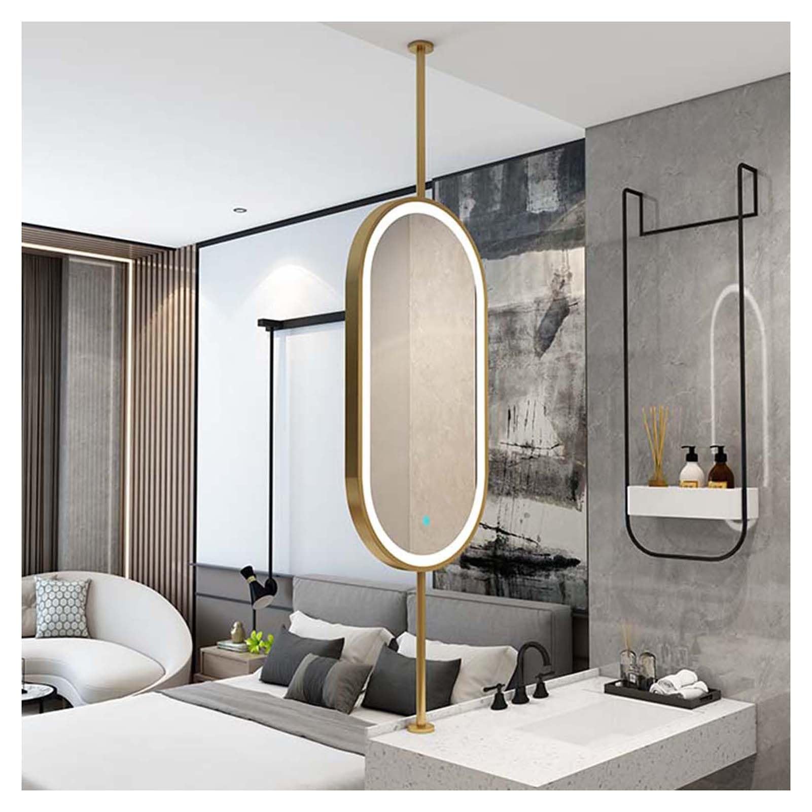 CGCSYZ Wall Mounted Vanity Mirror With Light LED Bathroom Mirror, Ceiling Mounted Mirror For Bathroom Vanity Shaving, For Restroom, Entrance, Store, Hotel (Gold 50x80cm)
