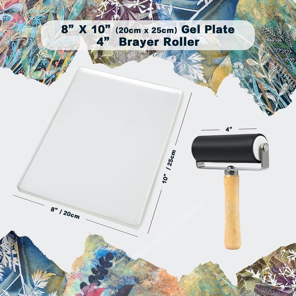 Kit de placa de impresión de gel que incluye 8 "X 10", placa de gelatina, papel de impresión, pintura acrílica para arte, monoprinting, fabricación de tarjetas
