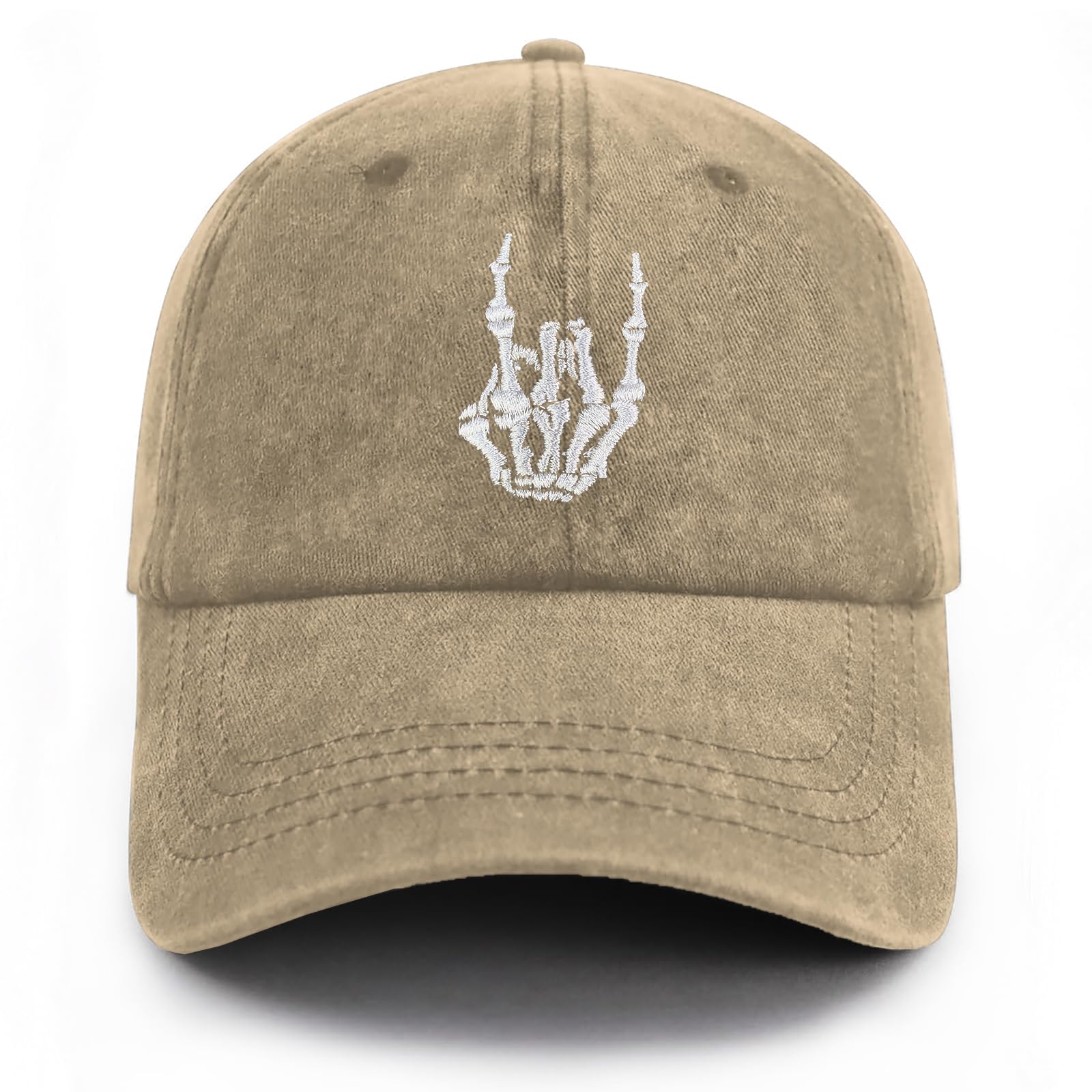 Gaakvrr Unisex Skeleton Hand-1-Khaki Skeleton Hand Baseball Cap Embroidered Dad Hat Adjustable Hats For Men Women Style Headwear(Khaki)