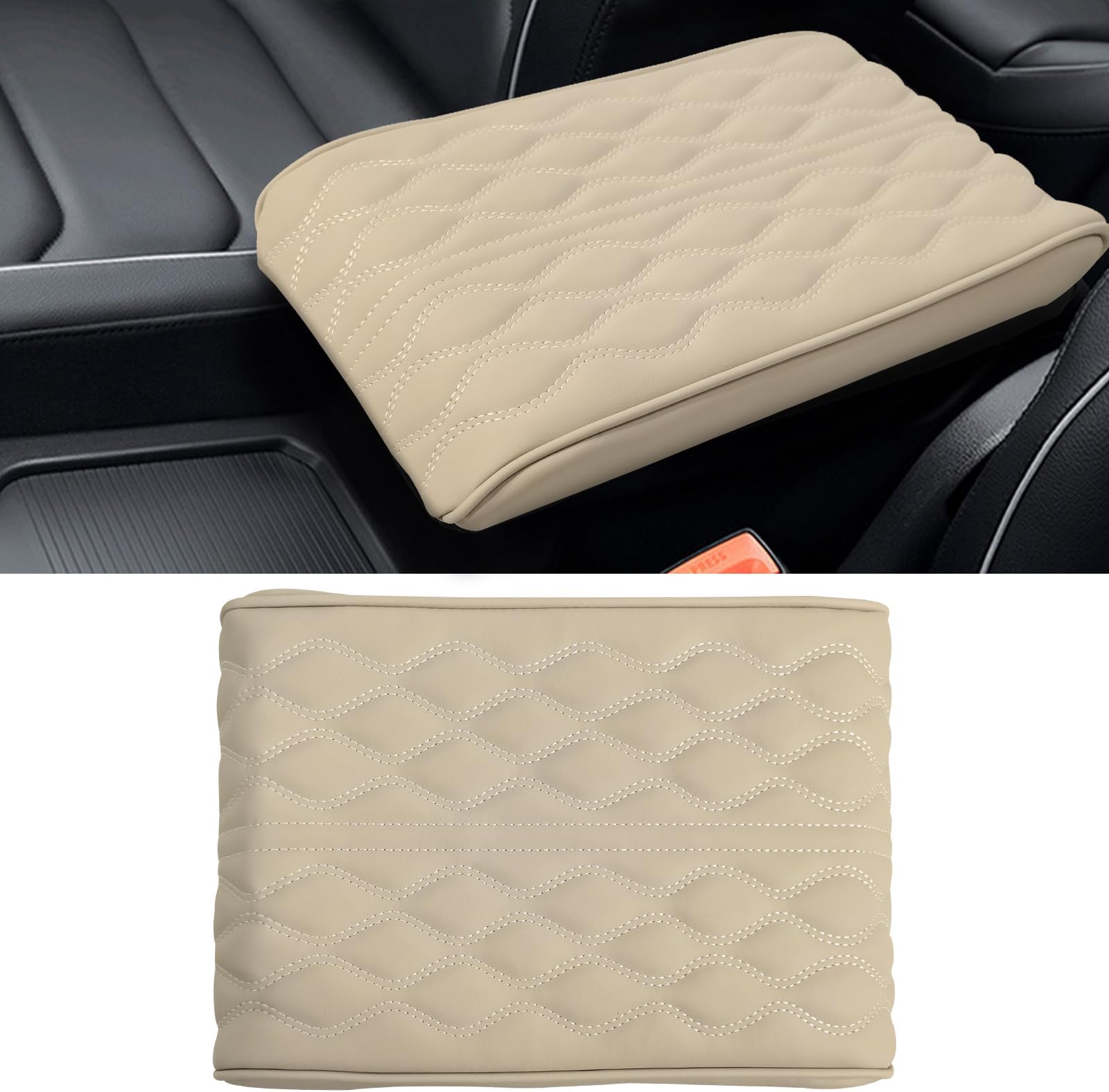 Car Center Console Cover, 12.6" x 8.5" Memory Foam Armrest Cushion Protection Pad, Waterproof Leather Auto Center Middle Console Cover Mat, Universal Car Accessory for Most Car