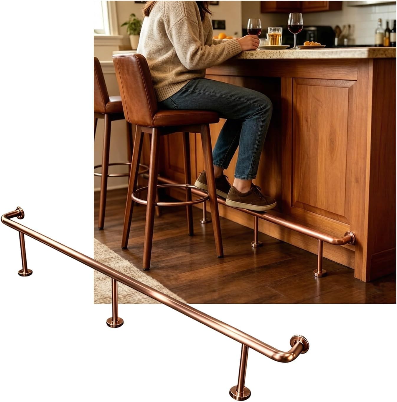 Epano Rose Gold Lxxw Bar Foot Rail Bar Foot Rail Kit For Kitchen，Wall Mounted For Restaurant Cafe Library Counter，3.28~16.4Ft(,3.0M/9.84Ft)