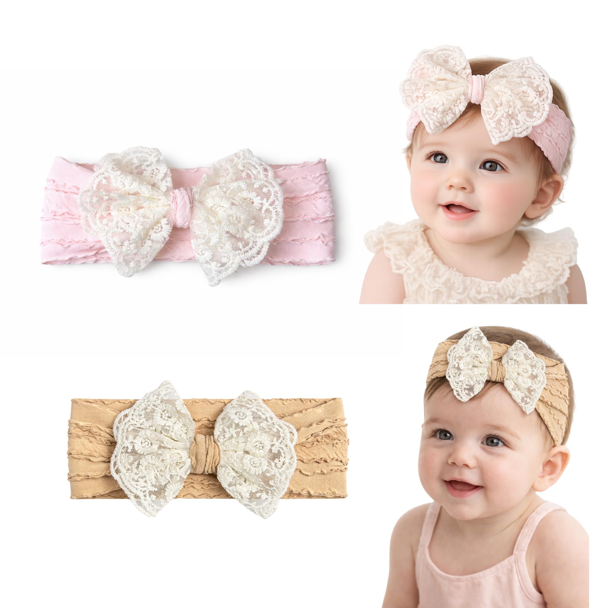 THE LITTLE LOOKERS Baby Hairband | Lace Bow Headbands | Stretchable & Lightweight | Headband Accessory for Newborns, Infants & Girls | Soft Elastic Cotton Hair Band-picture-53