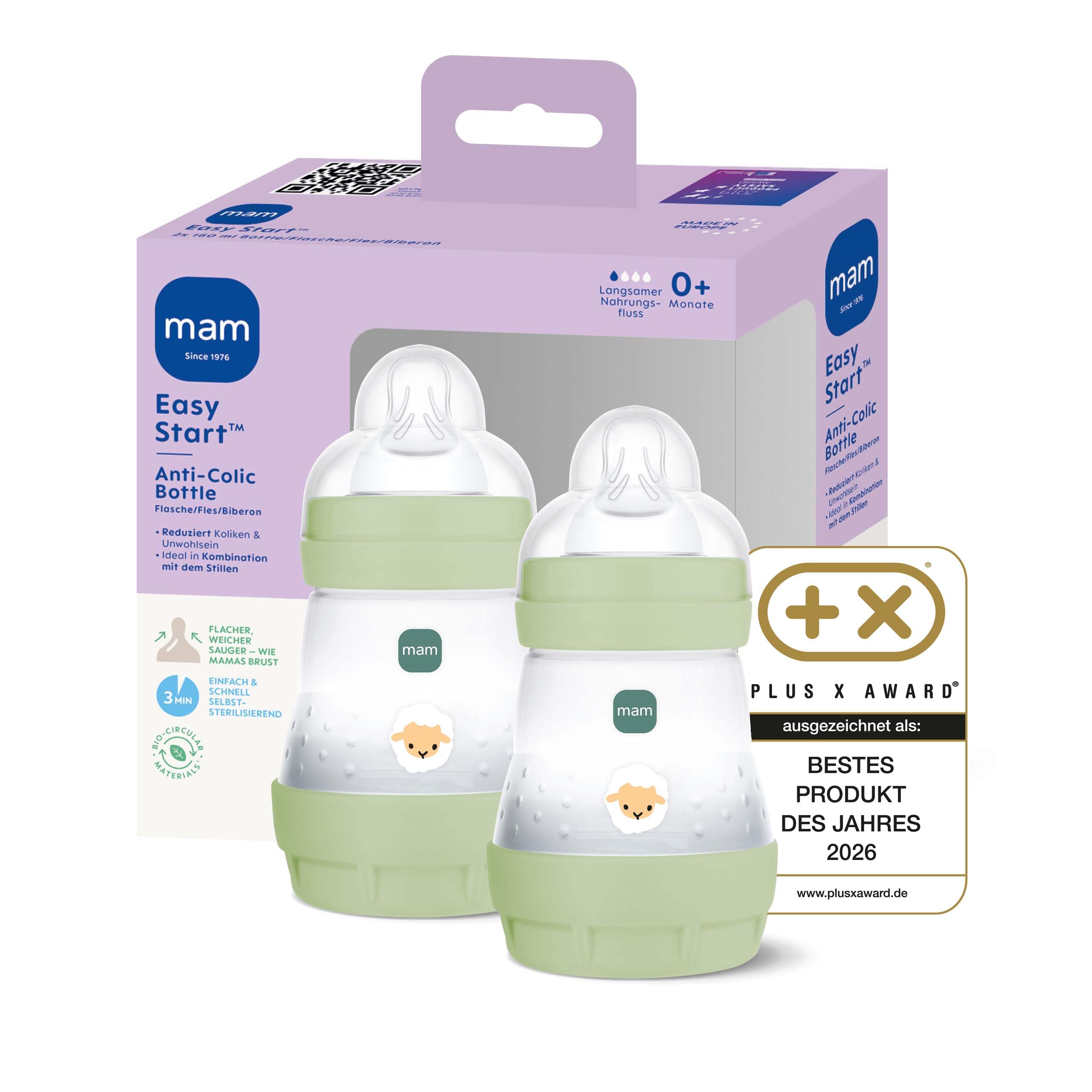 MAM Easy Start Anti-Colic matt, 160 ml, 2 Stk., Schaf
