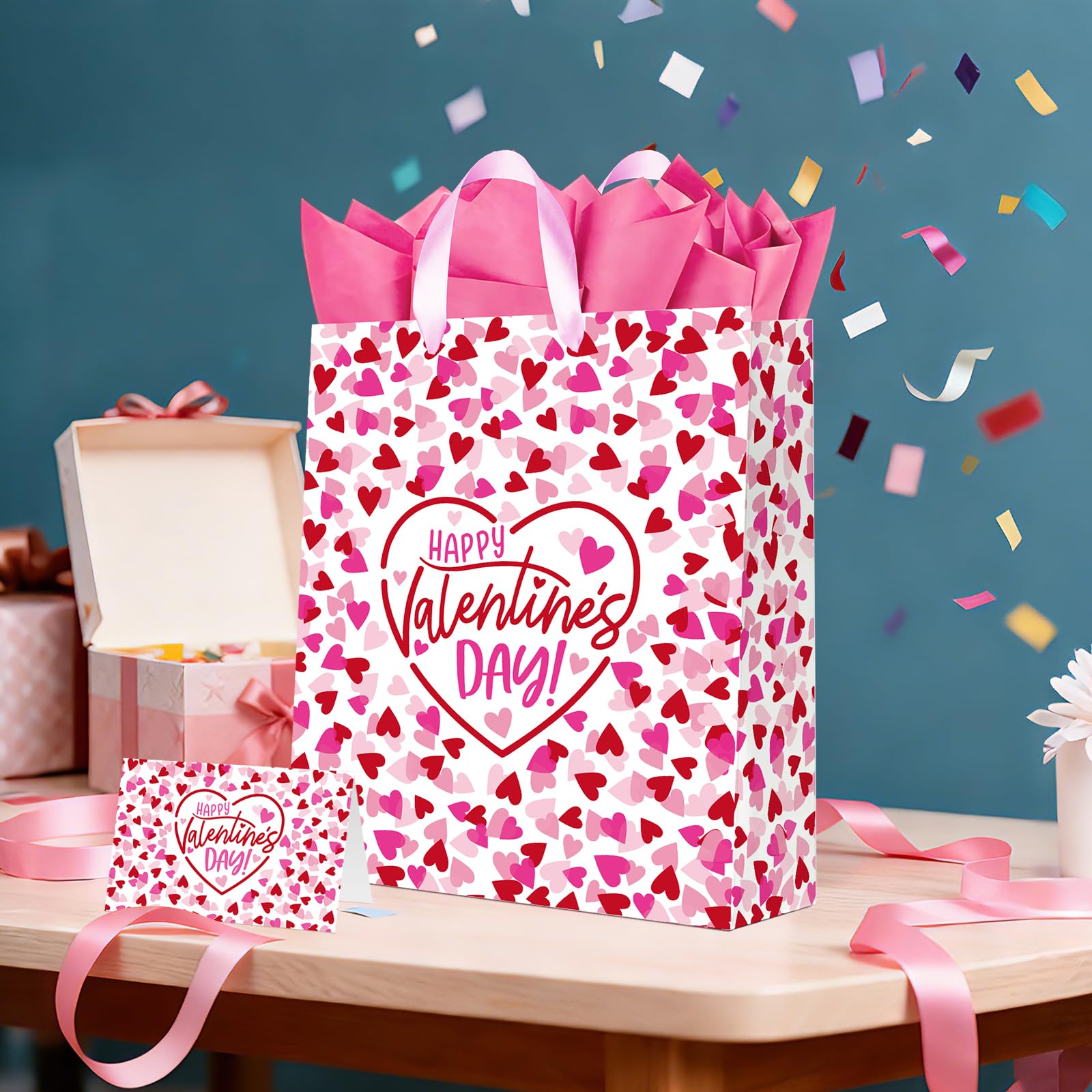 15" Valentines Gift Bags with Tissue Paper & Card - for Men, Women, Kids, Him, Her, Boyfriend, Girlfriend & Classroom Celebrations | Happy Valentine's Day