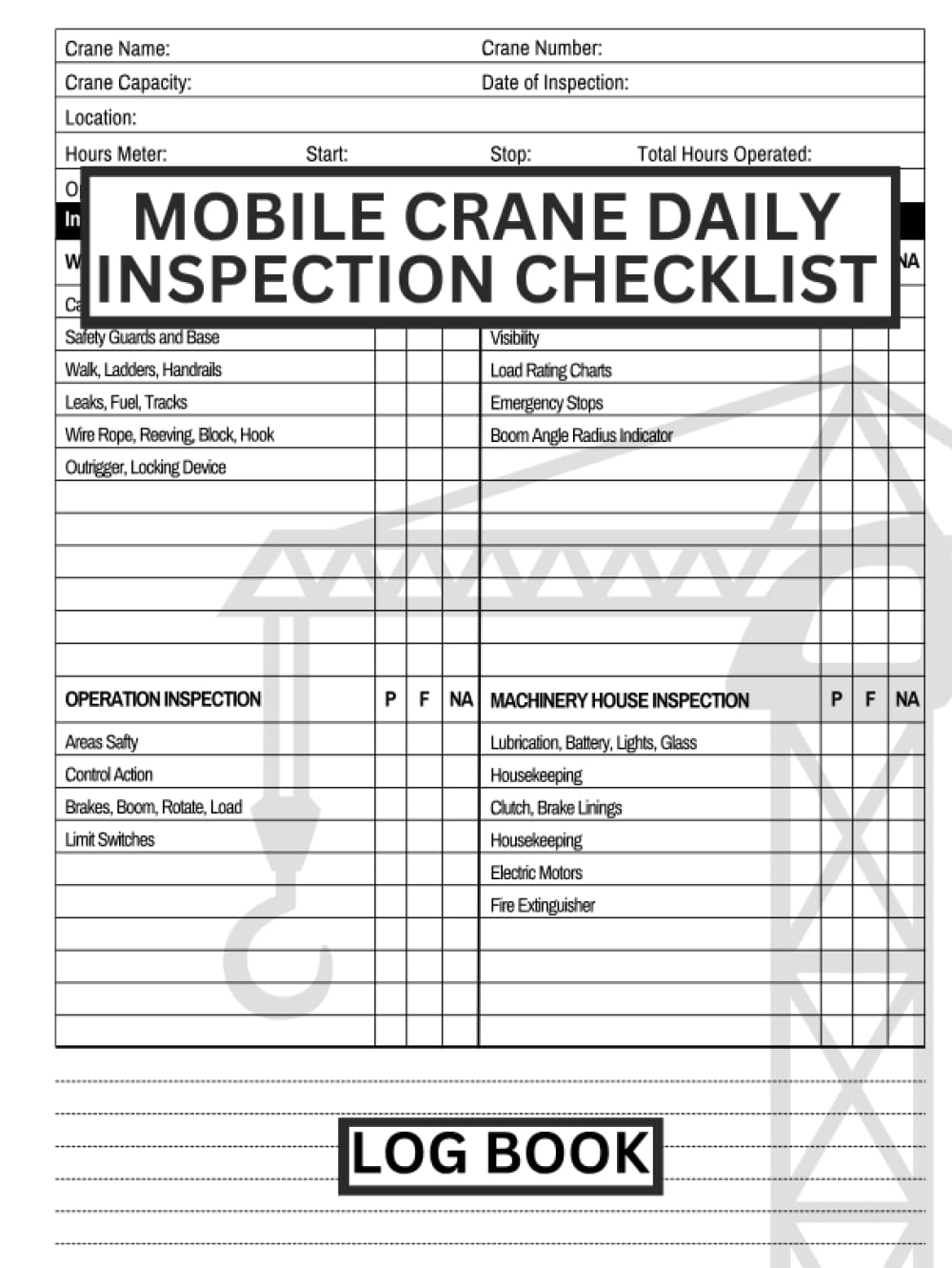 Mobile Crane Daily Inspection Checklist Cute Log Book Gift for Crane