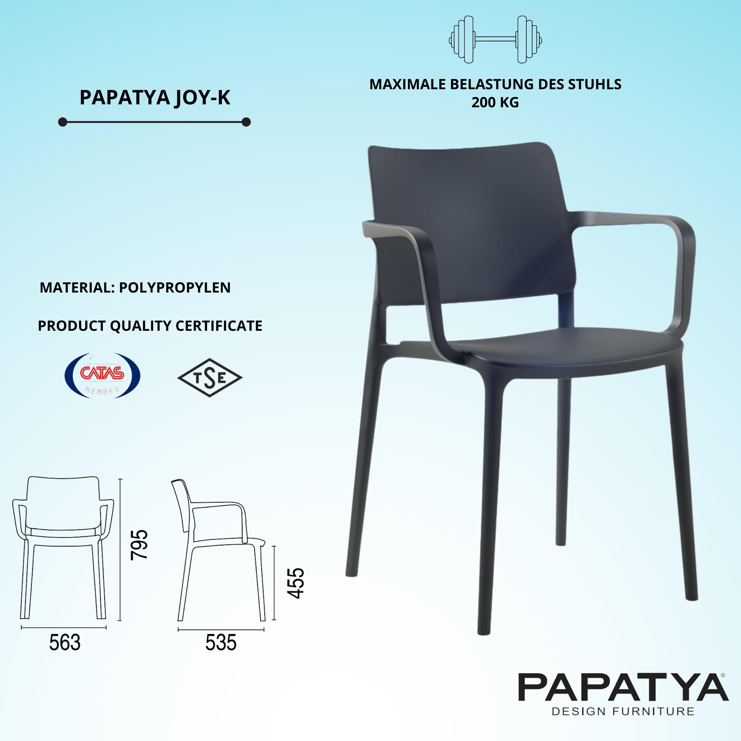 PAPATYA Joy-K Designstuhl – Stabil Bis 200 Kg, Stapelbar, UV-beständig, Leicht, Für Terrasse & Balkon (weiß)